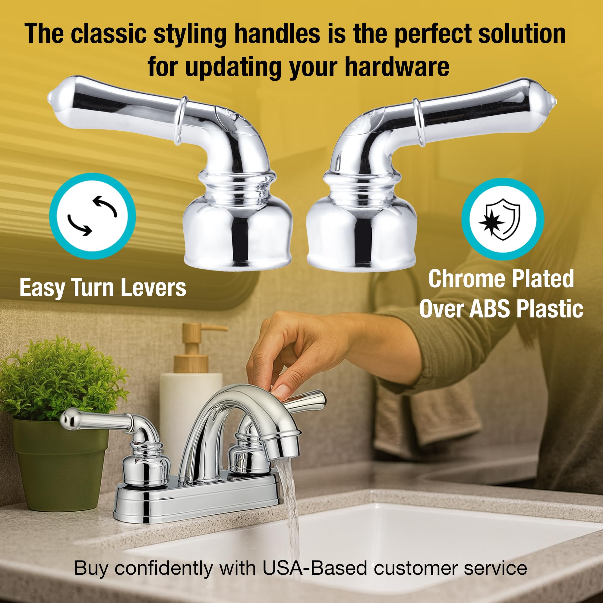 Dura Faucet RV Replacement Hot and Cold Classic Handles DF-RKC-CP - Plastic Handles with Metallic Plating