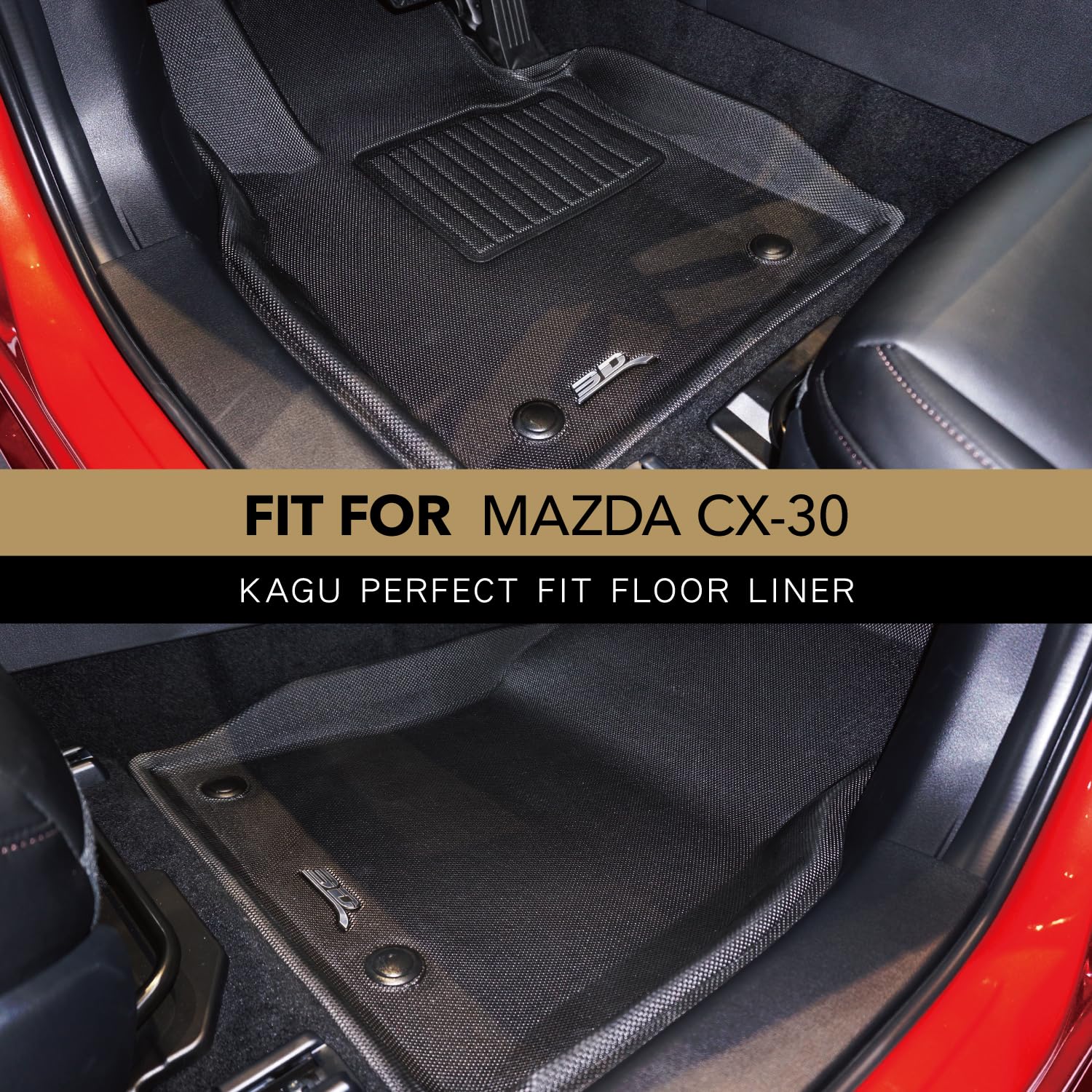 3D MAXpider Kagu Custom Fit Floor Mat (Black) Compatible with Mazda MAZDA3 2019-2025 / CX-30 2020-2025 - Front Row
