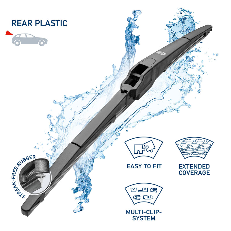Hella 14 Inch OE Quality All Seasons Streak-Free Rubber Rear Wiper Blade fits select Acura Chrysler Dodge Ford Honda Hyundai Infiniti Isuzu Jeep Kia Mazda Mitsubishi Nissan Toyota Volvo / 398114014T