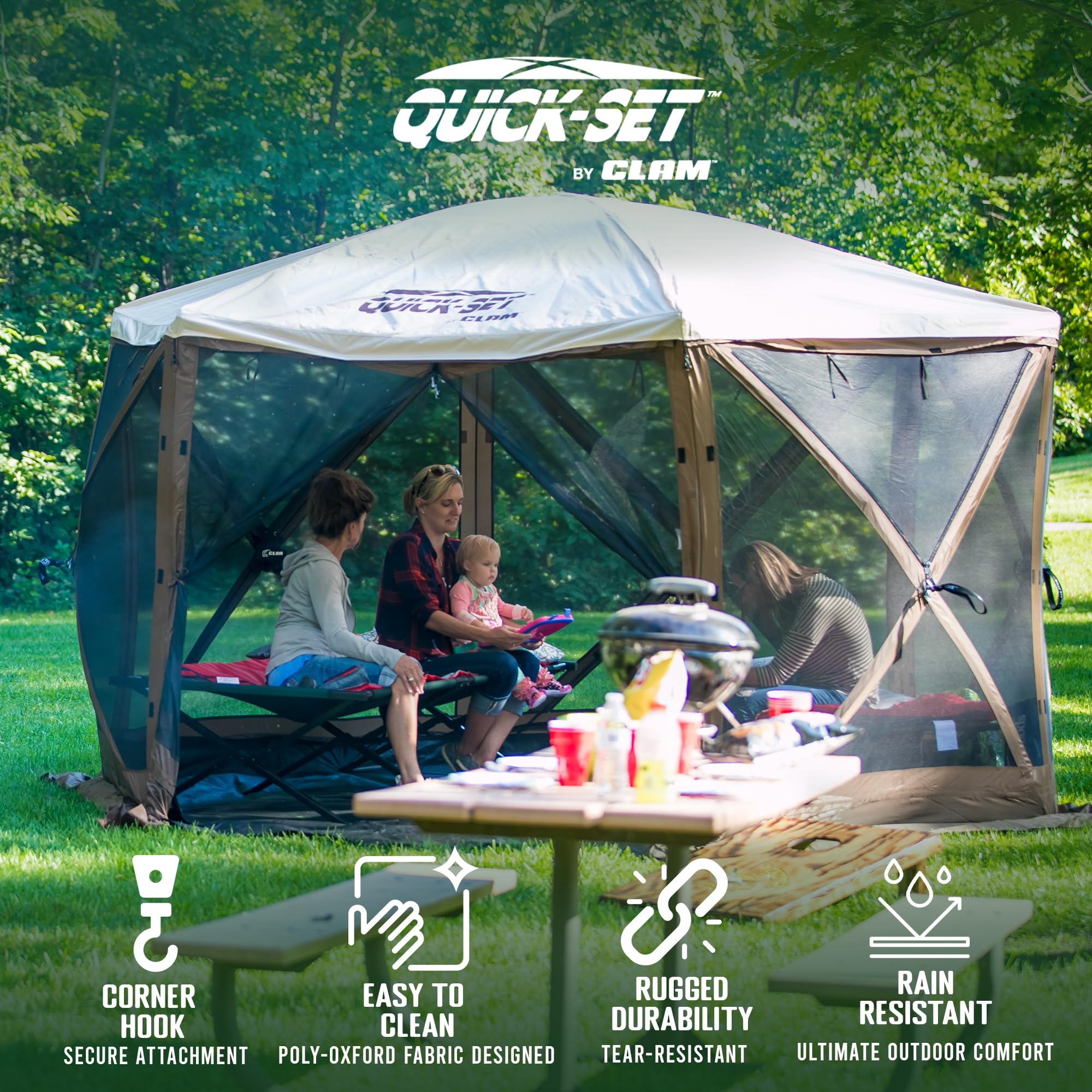 CLAM Quick-Set Pavilion and Pavilion Camper Rain Fly Additional Water and Sun Resistance for Canopy Pop Up Tent Models, Light Tan (Tent Not Included)