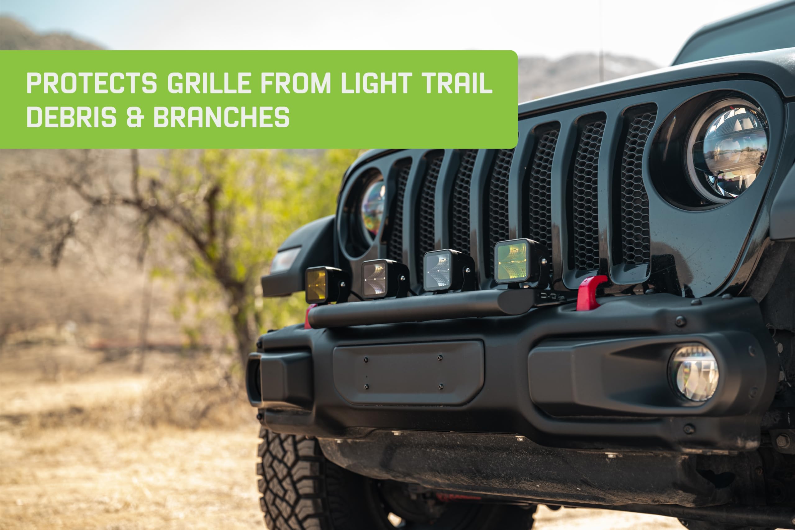 Push Bar DV8 Offroad for Mopar Rubicon Steel Bumper for 2018-2025 Jeep Wrangler JL | Shields Grille from Off-Road Hazards | Fits (1) 20" Light Bar, (8) 3" Pod Lights, or (4) 7" Round Lights | Steel