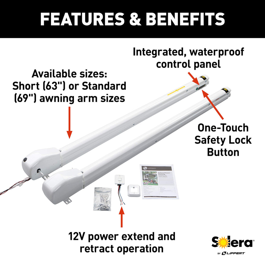 12V Solera Smart Arm Awning Hardware Kit for 5th Wheel RVs and Travel Trailers - Standard - White