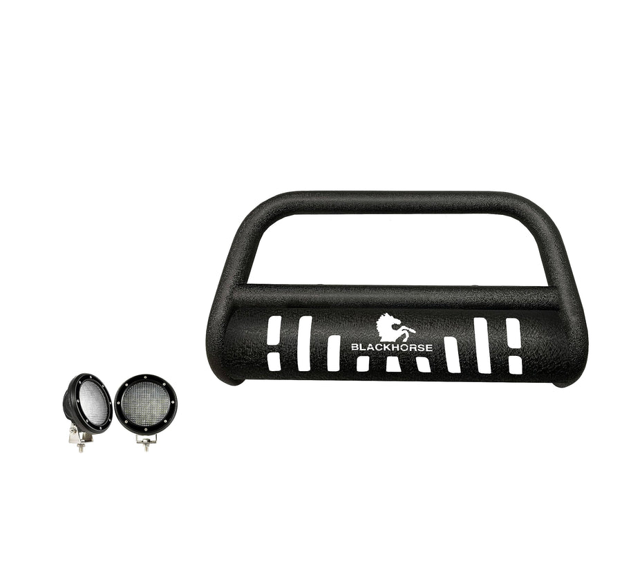 Bull Bar-T Black Horse Textured Black Come with Pair of 5.3" Dia. LED Flood Lights with Black Trim Rings Compatible with 2009-2014 Nissan Murano-CBT-A152SP-PLFB