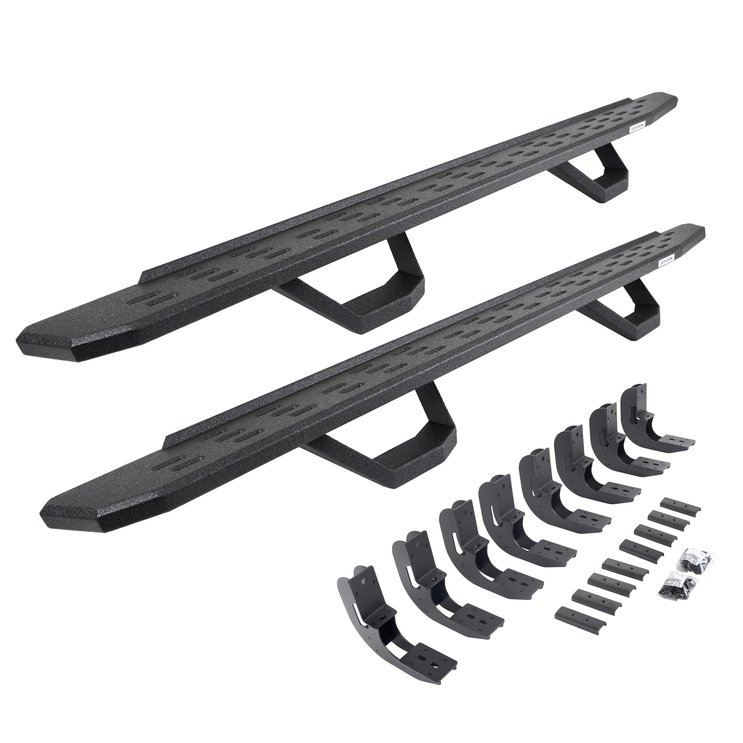 Go Rhino Running Boards RB30, Brackets, & 2 Pair of Drop Steps | Galvanized Steel, Protective Bedliner Coating | 6960488720T | Fits 2019-2025 Chevrolet Silverado/GMC Sierra Crew Cab (See Description)