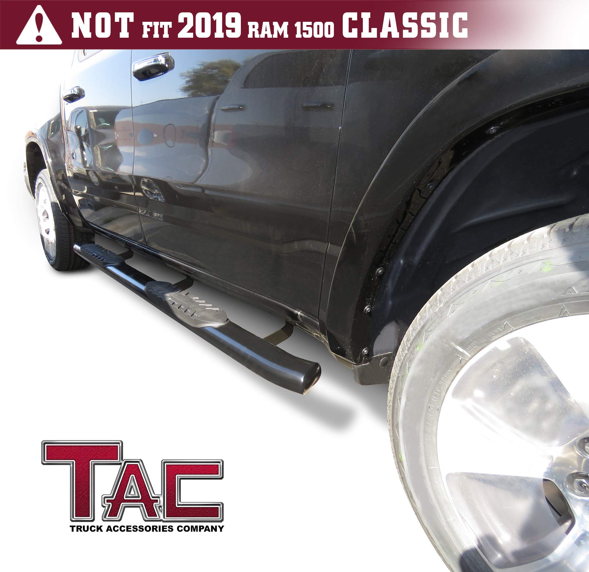 TAC Side Steps 5" Oval Bend Compatible with 2019-2022 RAM 1500 Crew Cab (Exclude 2019-2023 RAM 1500 Classic) Truck Pickup Black Side Bars Nerf Bars Running Boards Off Road Accessories 2Pcs
