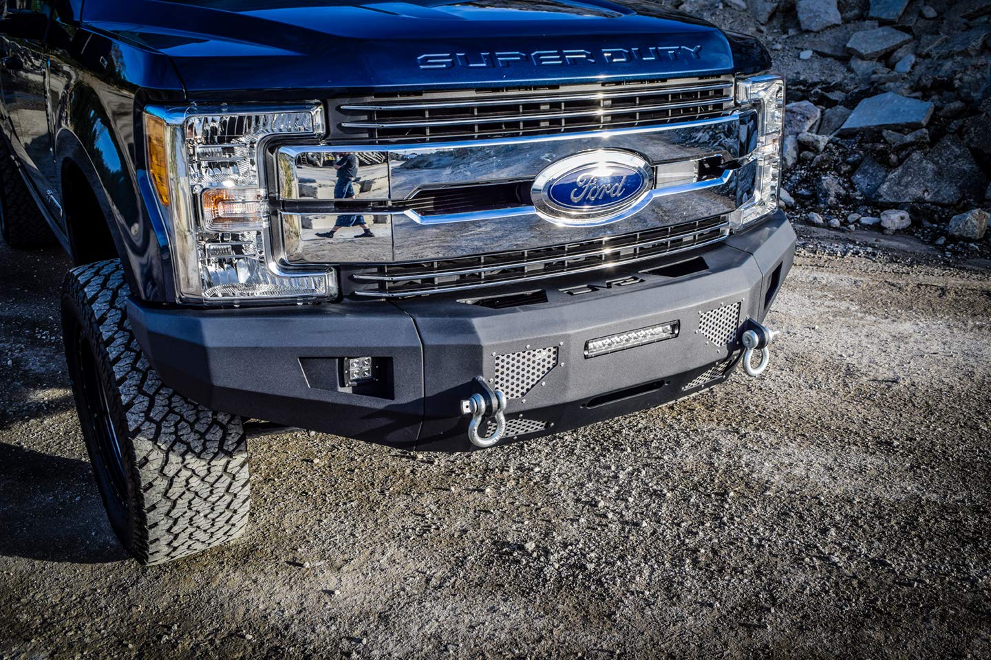 Bumper Front fits 2017-2019 F-250/F-350/F-450 Super Duty Trucks | 3pc Modular Construction | Integrated Winch Mount | Strategic Airflow Cutouts | Auxiliary Light Cutouts | DV8 Offroad
