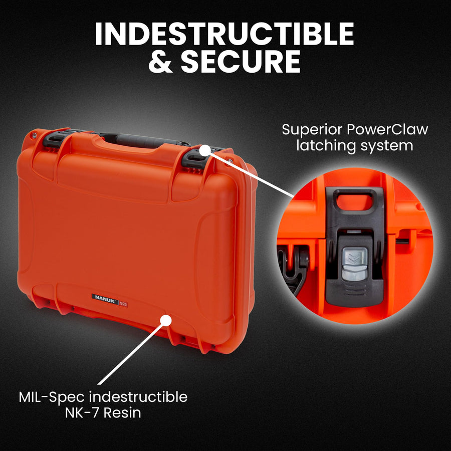 Pro Photo Kit NANUK 925 – Waterproof Travel Camera Hard Case with Padded Dividers & Lid Organizer, 18.7” x 14.8” x 7”, Dustproof & Impact-Resistant Airline Carry-On Approved – Orange