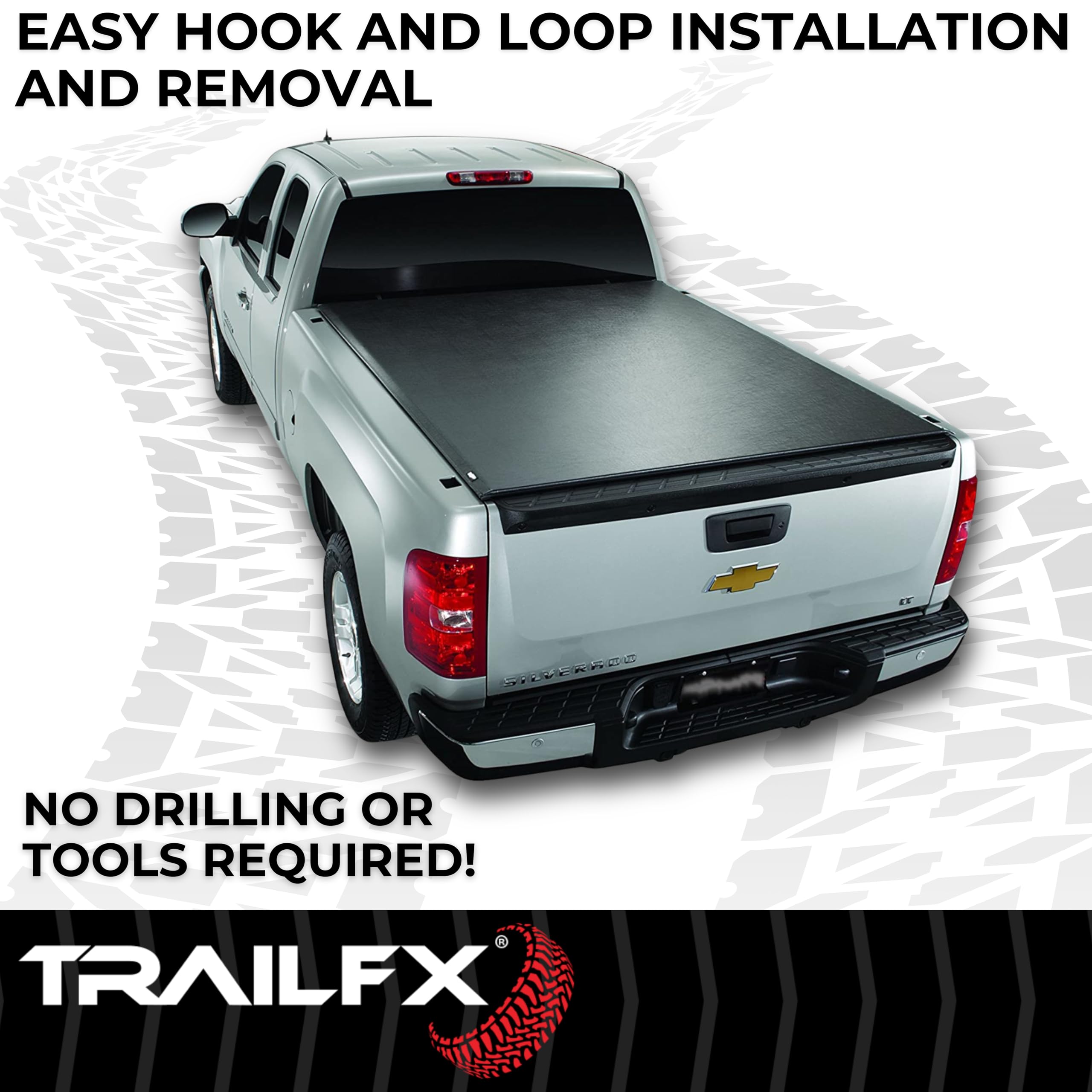 Soft TrailFX Roll-Up Tonneau Cover Fits Chevrolet Silverado 1500 8 ft Bed 2019-2025 Lockable with Tailgate Handle Black Vinyl with Aluminum Rails Low Profile Hook and Loop Installation TFX1215