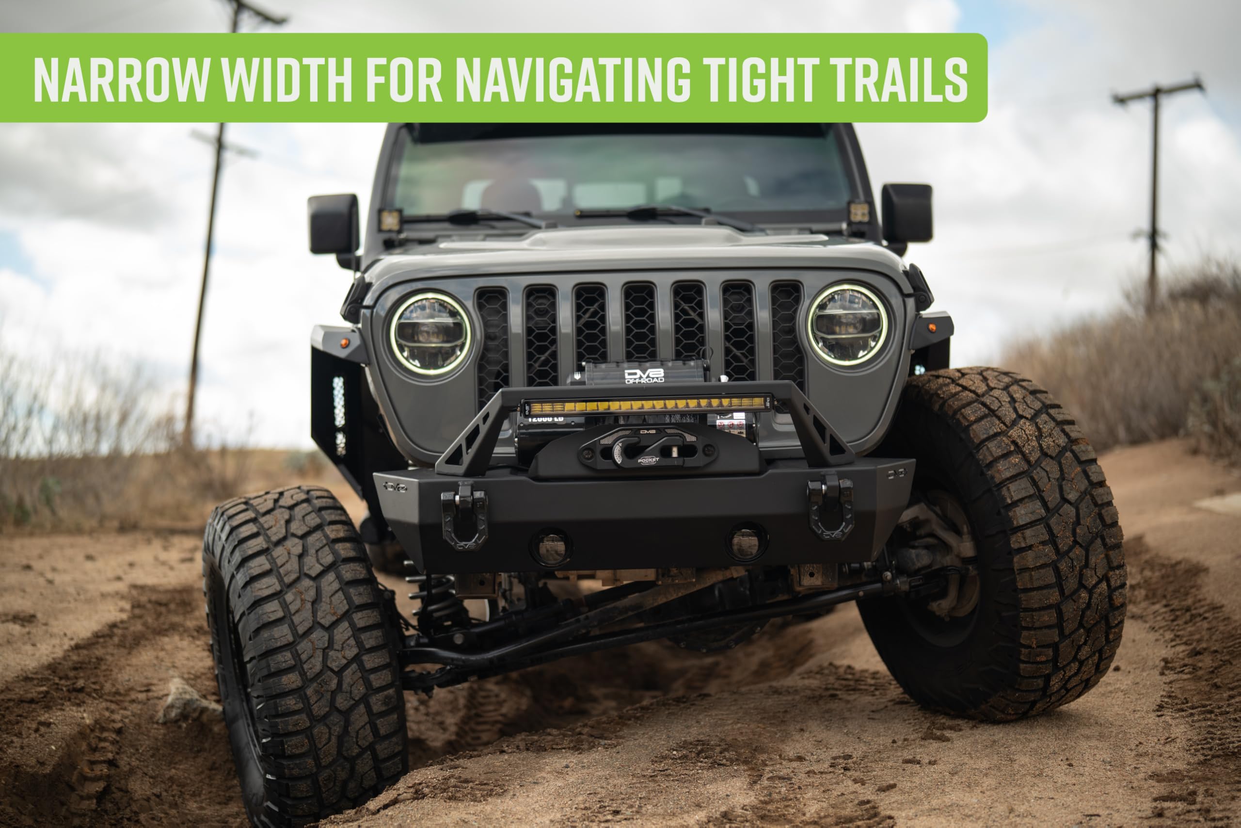 Armor Fender Flares DV8 Offroad for 2020-2025 Jeep Gladiator JT | Rigid Armor-Plated Steel Design | Narrow Width | Paintable Aluminum Accent Panels | (2) Amber Turn Signals | Powder Coated Black