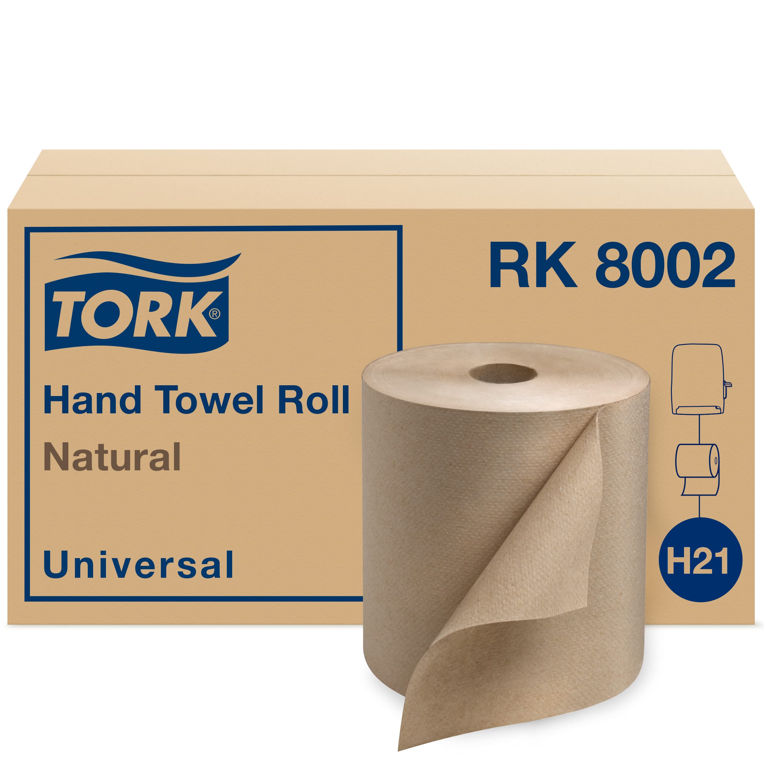 Tork Hand Towel Roll Natural H21 100% Recycled Fiber, Universal Fit 6 Rolls x 800 Ft (RK8002)