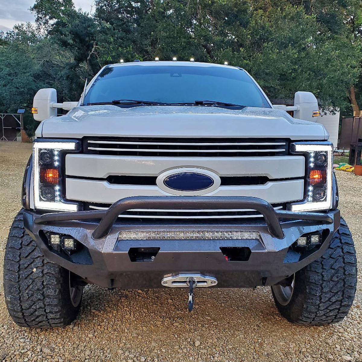 Glossy Black Smoke SPEC-D TUNING Projector Headlights w/Switchback LED Turn Signal Compatible with 2017-2019 Ford F-250, F-350, F-450, F-550 Super Duty, Left + Right Pair Headlamps Assembly