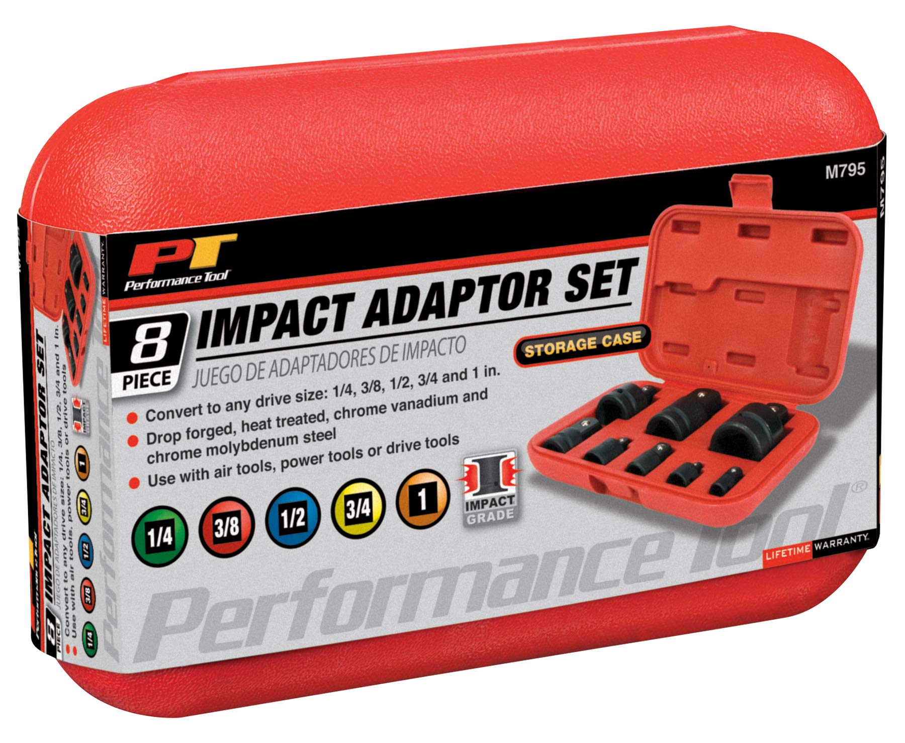 Convertible Performance Tool M795 Impact Adaptor Set in Durable Case for Air, Power, or Drive Tools (8-Piece)