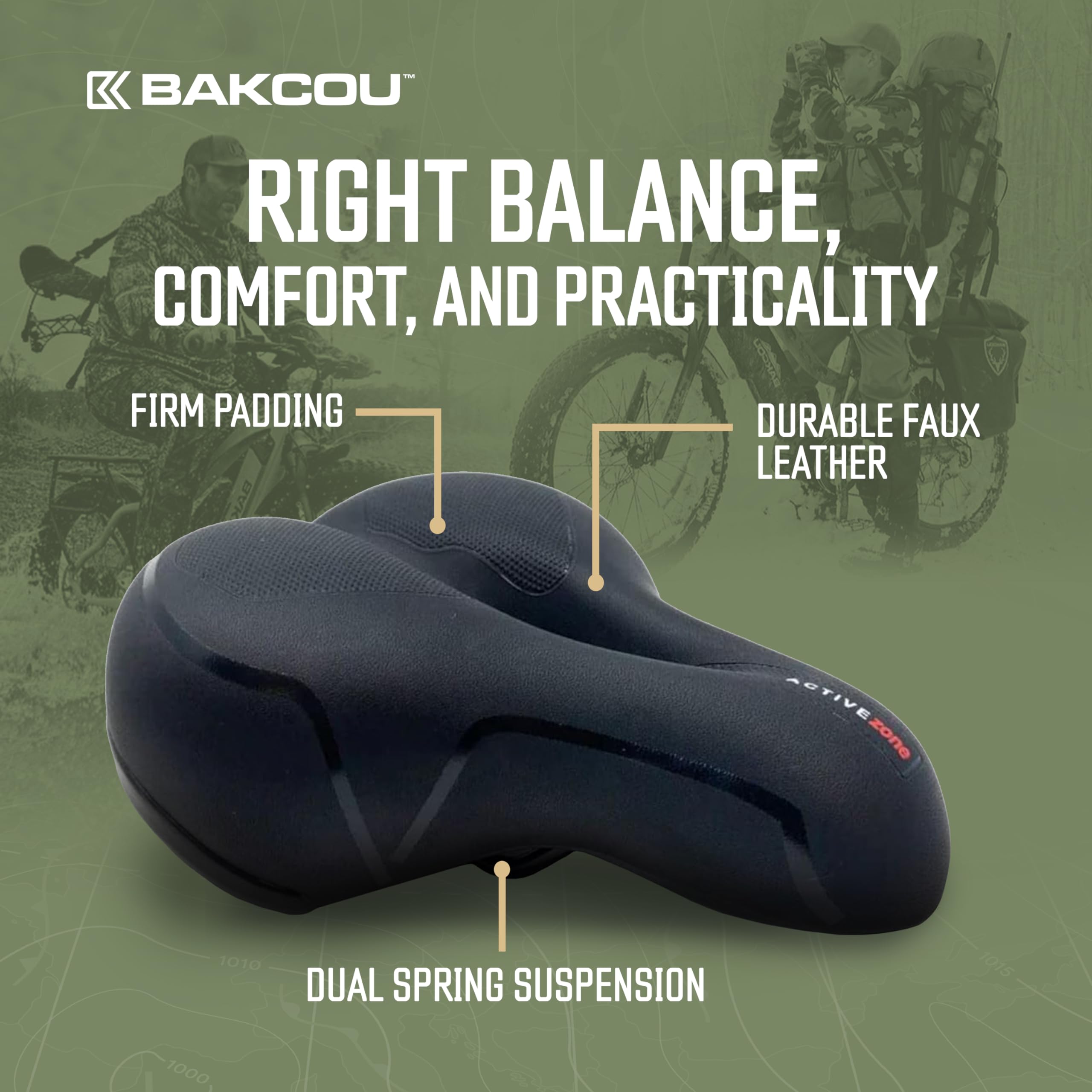 Oversized Bakcou Universal Fit Comfort Bike Seat - Plush Padding, Dual Spring Suspension, Easy Install, 8" Wide, 10" Long, 3.5" Thick