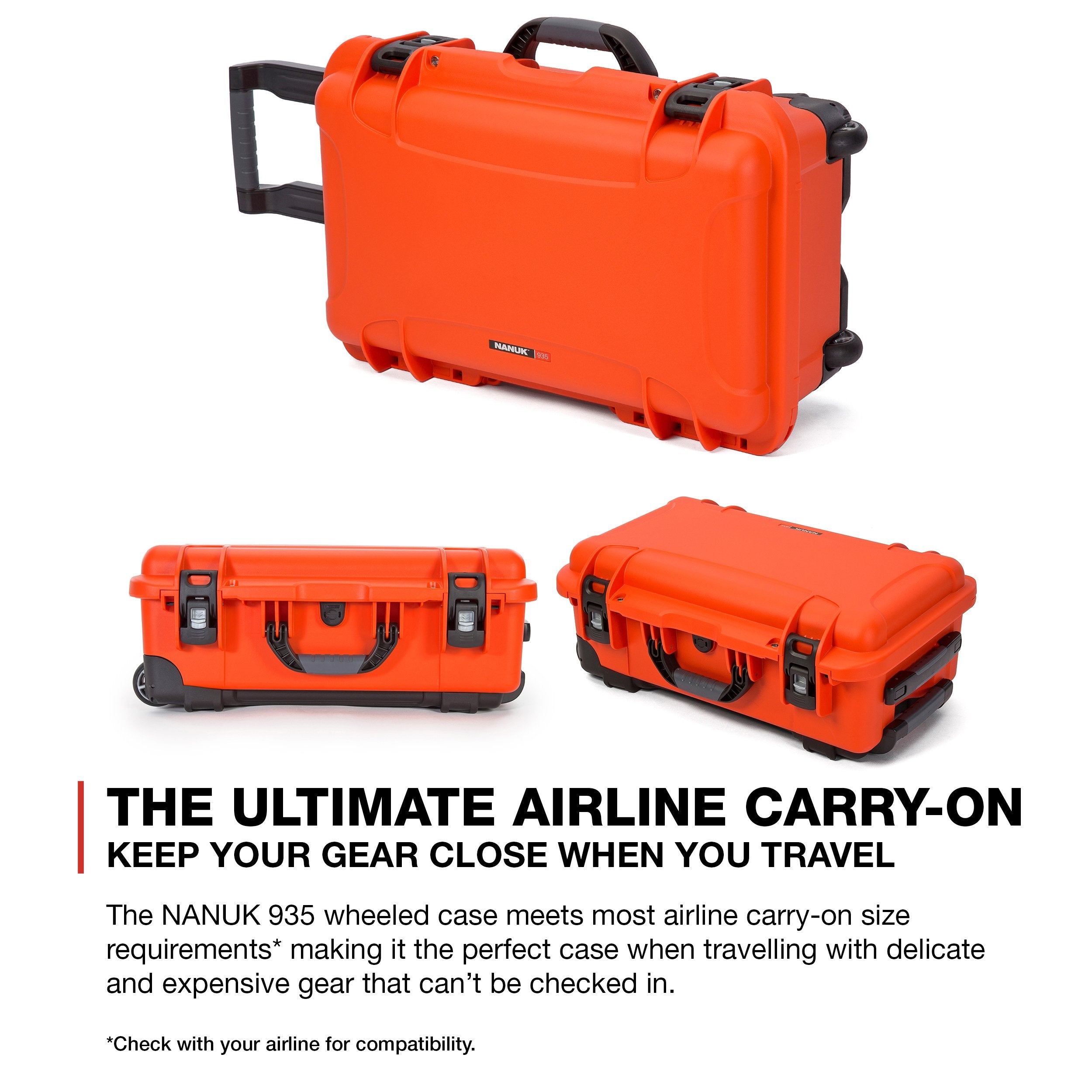 Protective Travel Case Nanuk 935 for 3 Bottles of Wine w/Wheels and Extendable Handle, TSA Approved - Orange,935-3BTLS3