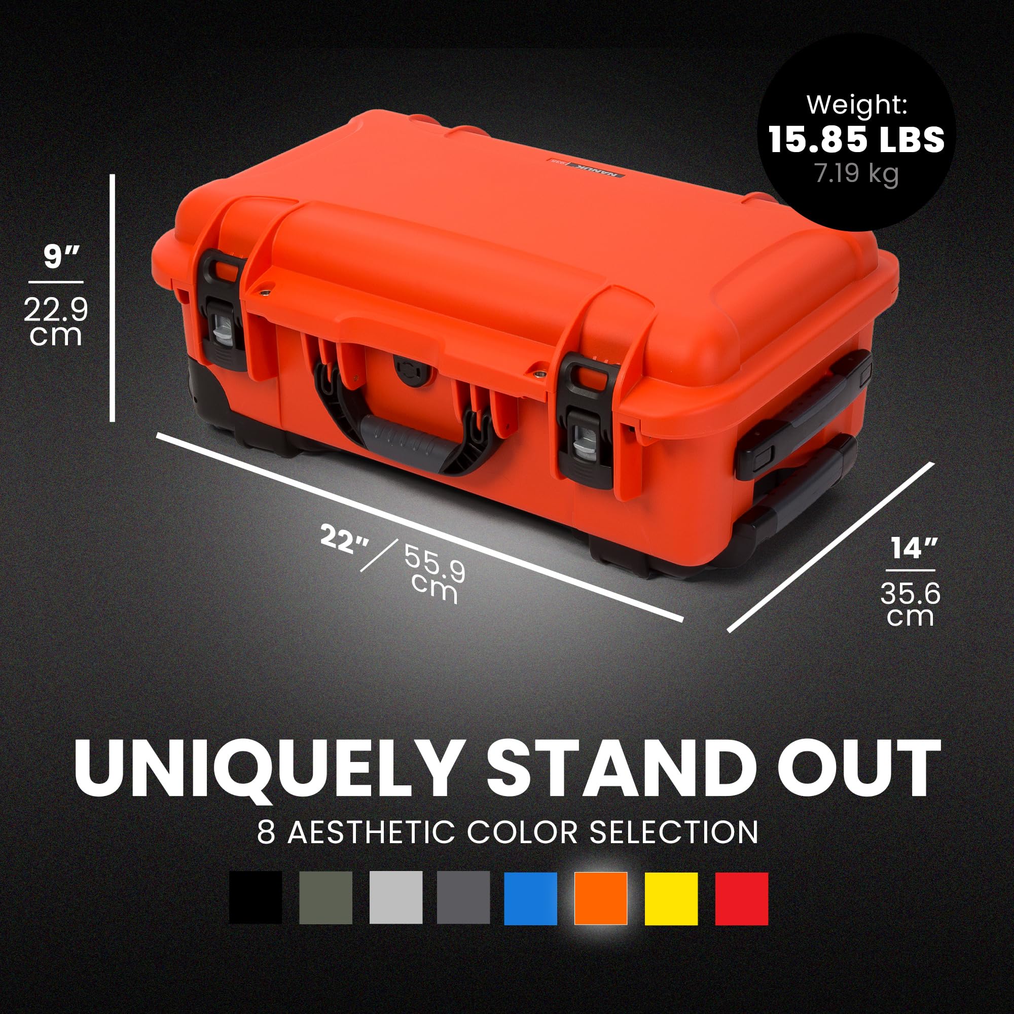 Hard Case NANUK 935 – Waterproof Equipment Case with Wheels, 22” x 14” x 9” – Dustproof and Impact Resistant, Airline Carry-On Approved – Orange