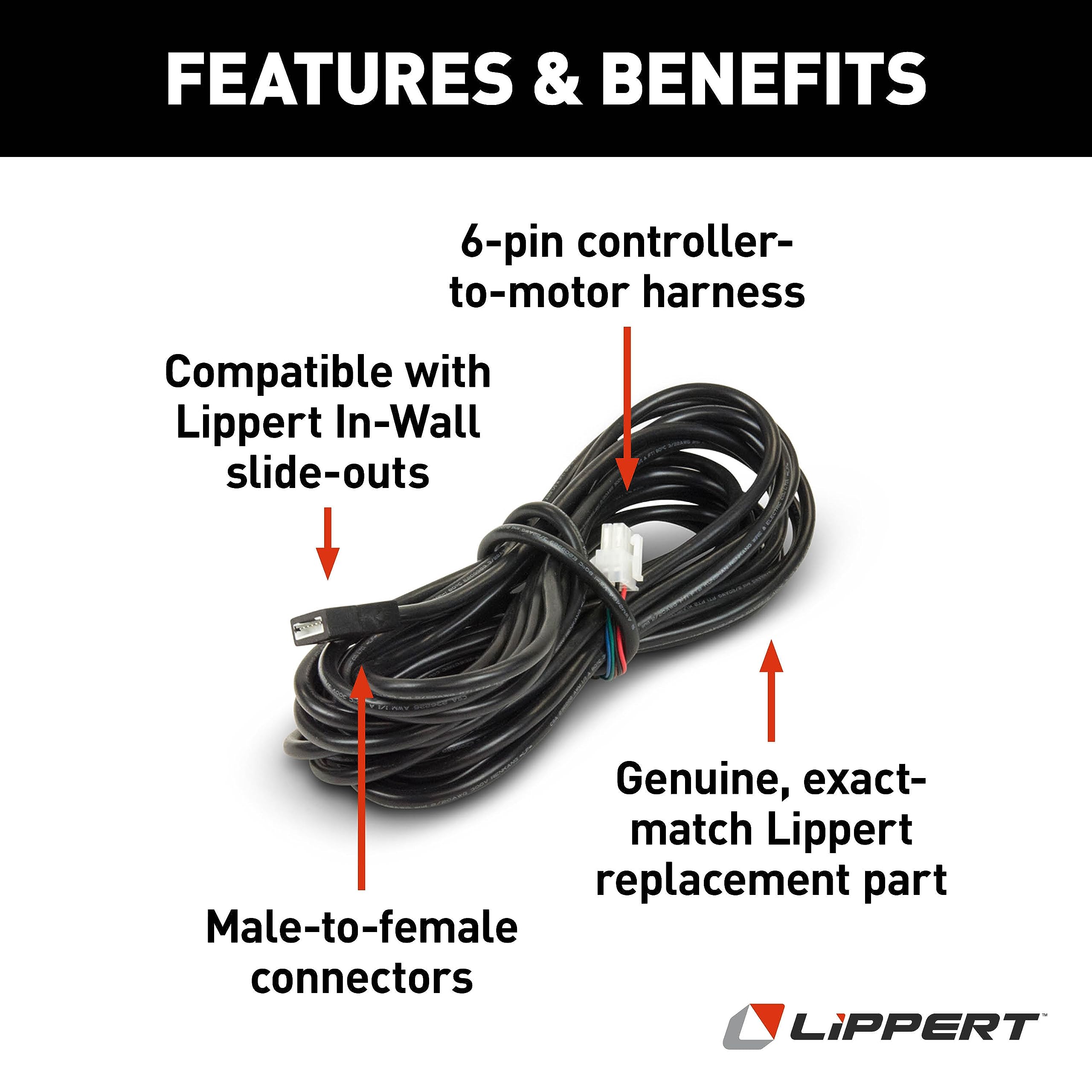 Lippert 35' Replacement Male-to-Female 6-Pin Controller-to-Motor Harness for In-Wall RV Slide-Out Systems, Exact-Match Connectors, Fits 5th Wheel RVs, Travel Trailers, Motorhomes - 238992