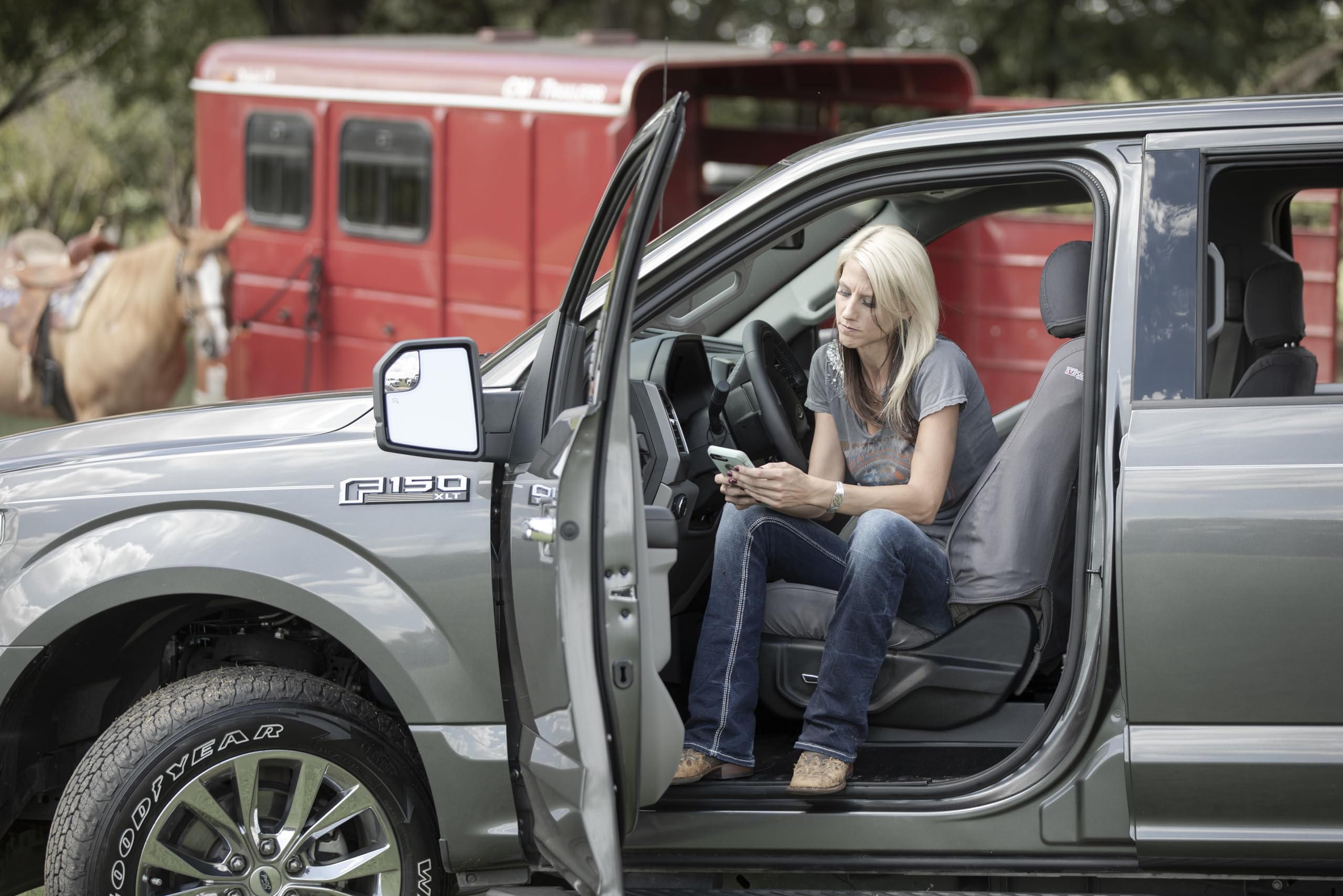 Covercraft Custom Seat Covers Carhartt SeatSaver | Fits 2015-2018 Ford F-150 (excludes Raptor) | 1st Row Bucket Seats, Duck Weave Gravel