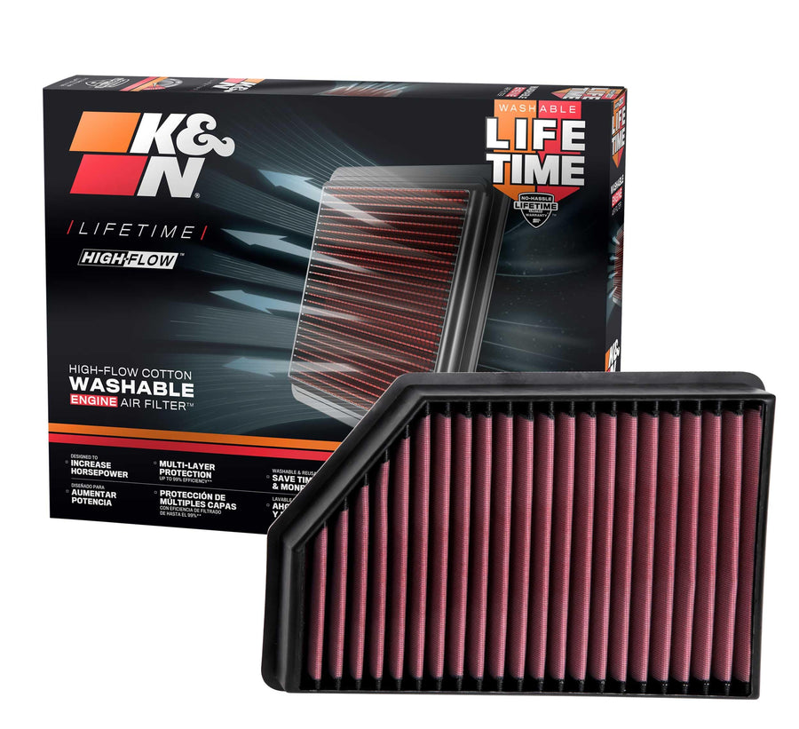 High-Flow K&N Original Lifetime Engine Air Filter: Increase Power: Premium, Washable: Compatible with 2020-2025 Chervolet/GMC: Silverado 2500 & 3500, Sierra 2500 & 3500, 33-5098