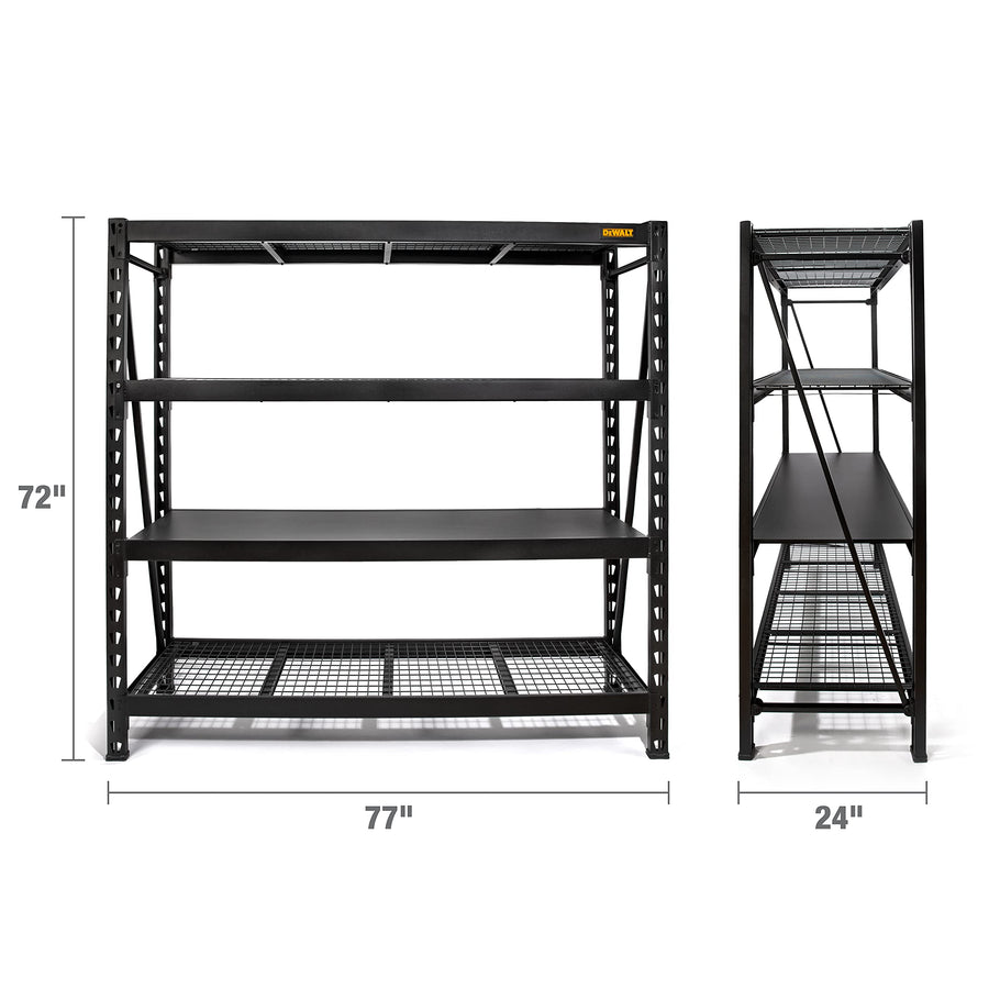 6-Foot Tall DEWALT, 4 Shelf Steel Wire Deck Industrial Storage Rack, Adjustable for Custom Workshop/Garage Storage Solutions, Total Capacity: 10,000 lbs. (DXST10000BLK)
