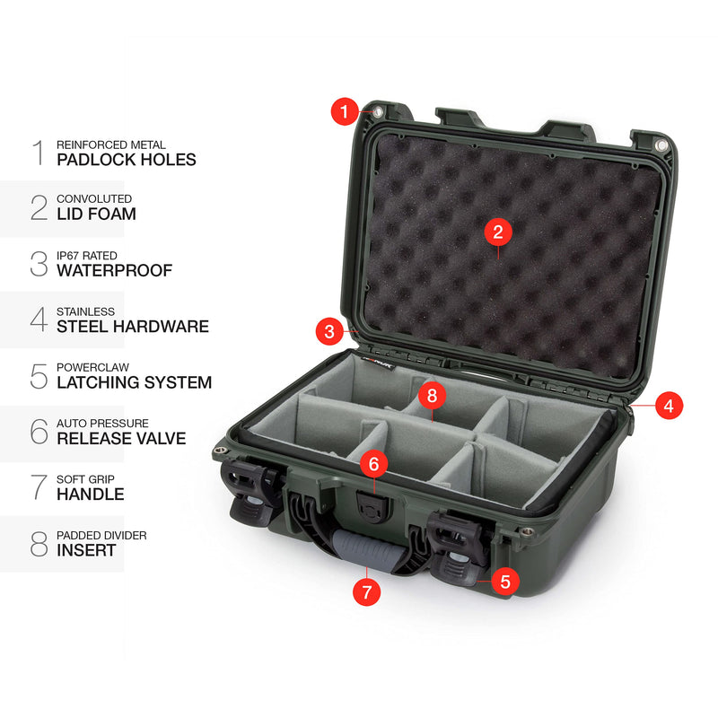 Waterproof Nanuk 915 Hard Case with Padded Dividers - Olive
