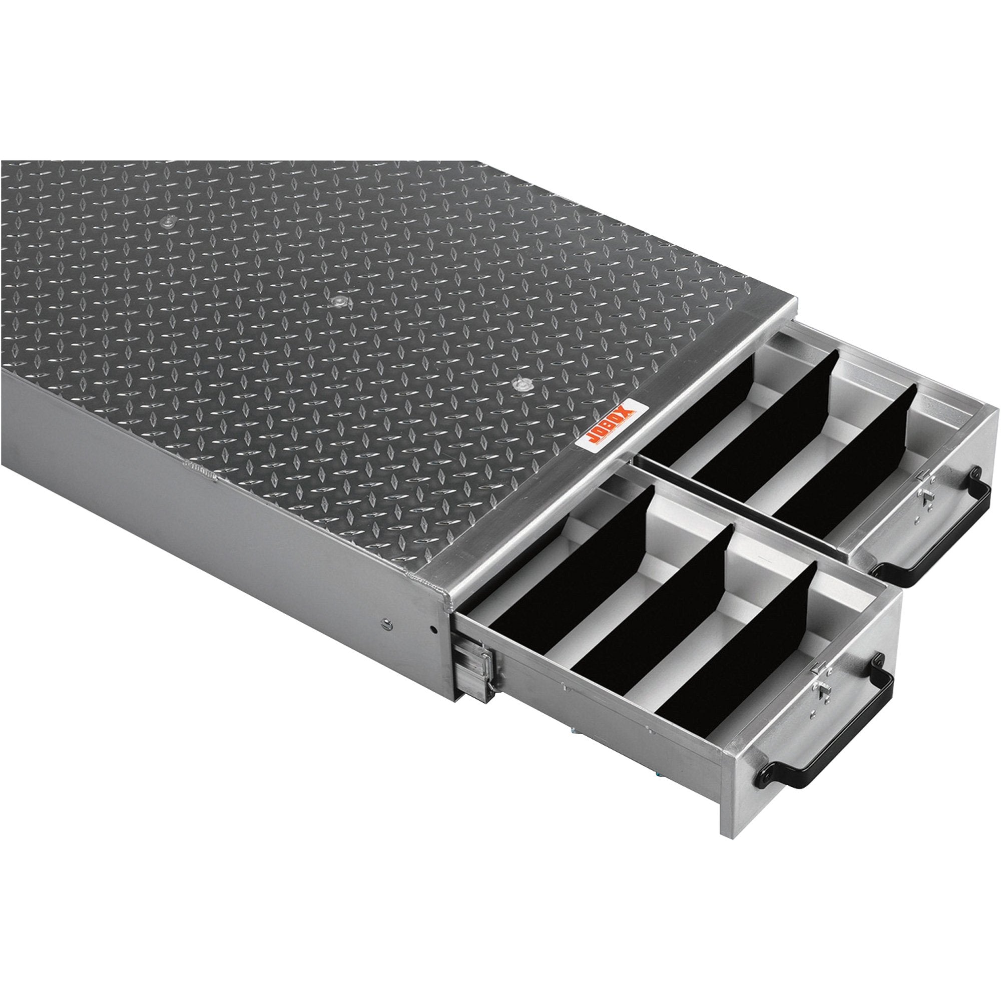 2-Drawer Jobox Long Floor Heavy-Duty Aluminum Drawer Storage - (24" W x 6" H x 50" L), Bright