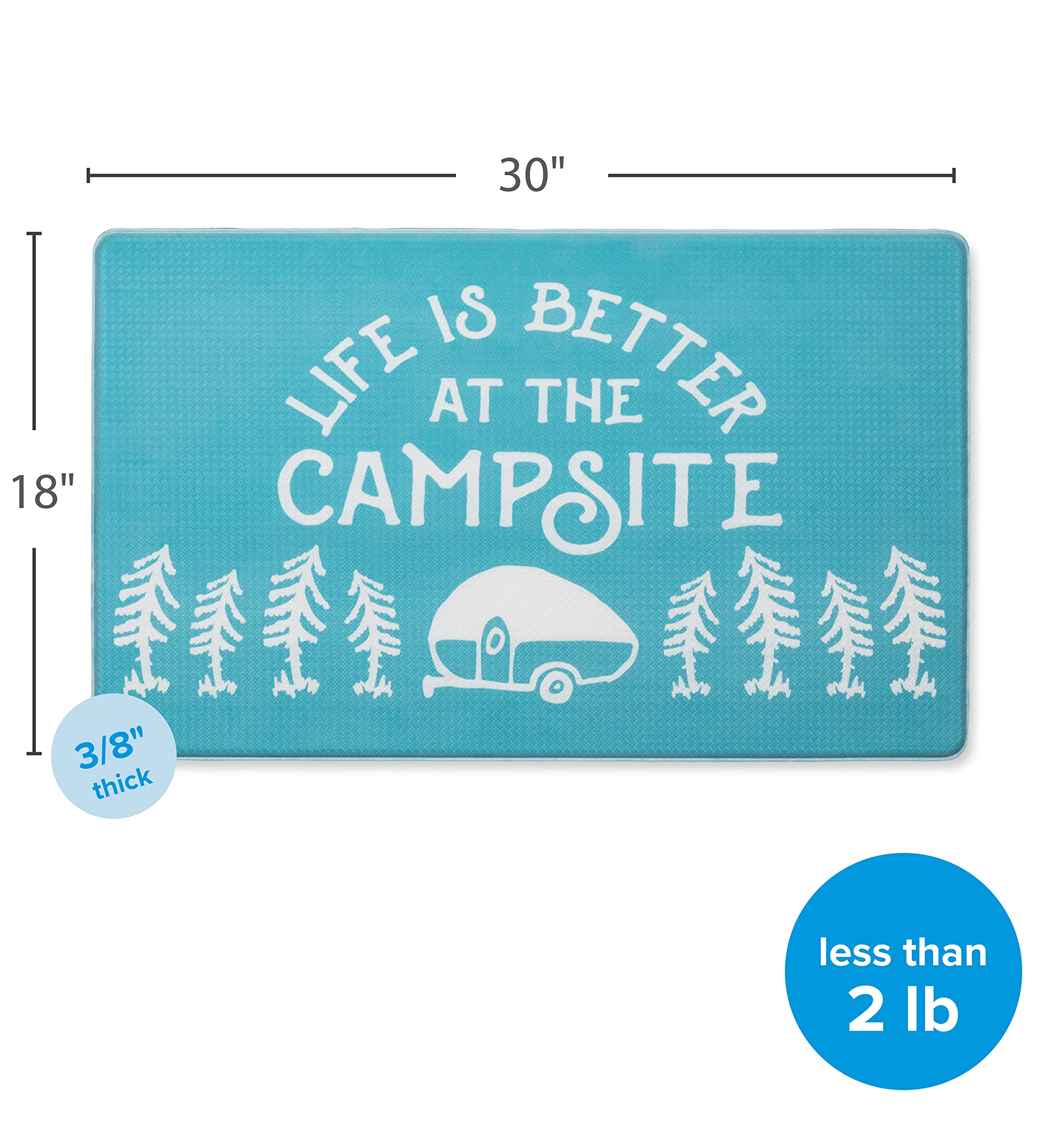 Camco Anti-Fatigue Kitchen Mat - Life is Better at The Campsite Features RV Sketch Design - Reduces Discomfort While Standing for Extended Time - Features a Non-Slip Surface - 30 x 18 x 3/4 in (53435)