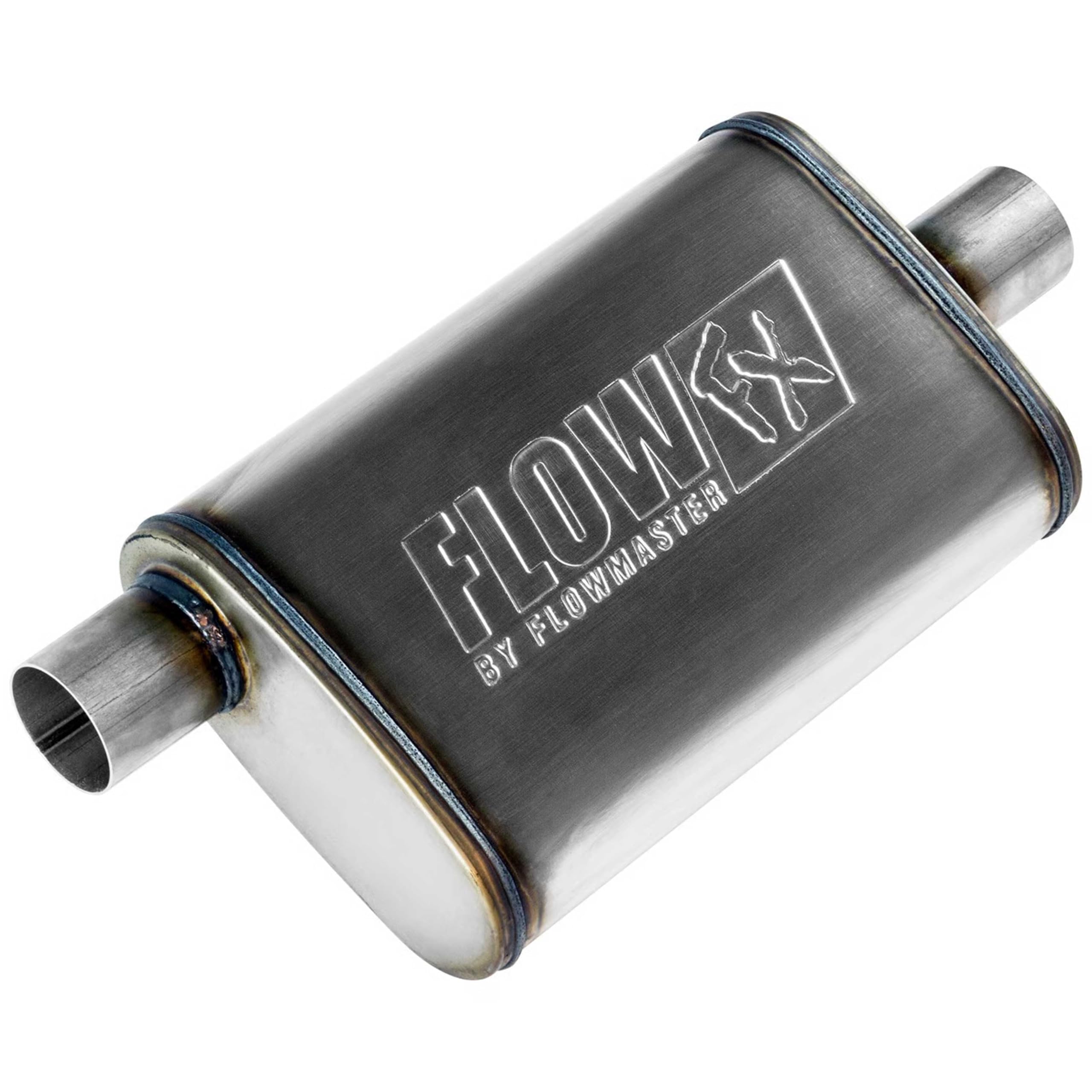 Flowmaster Chambered FX Muffler – 2.25” Offset In / 2.25” Center Out – Moderate Sound – Stainless Steel – Affordable Performance for Modern Trucks, Muscle Cars & Daily Drivers (71225)