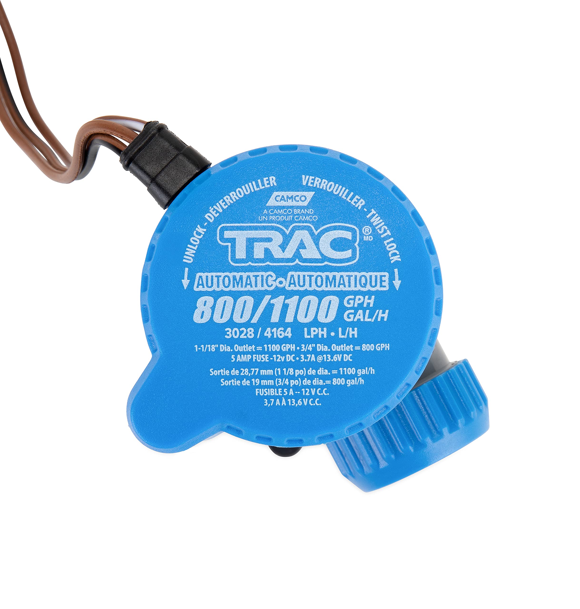 Automatic Bilge Pump TRAC-Outdoor Products, 800/1100 GPH, 3/4" & 1-1/8" Outlet - Designed for Easy Installation and Retrofitting - Ideal for All Watercraft (69311) (3004.7234)