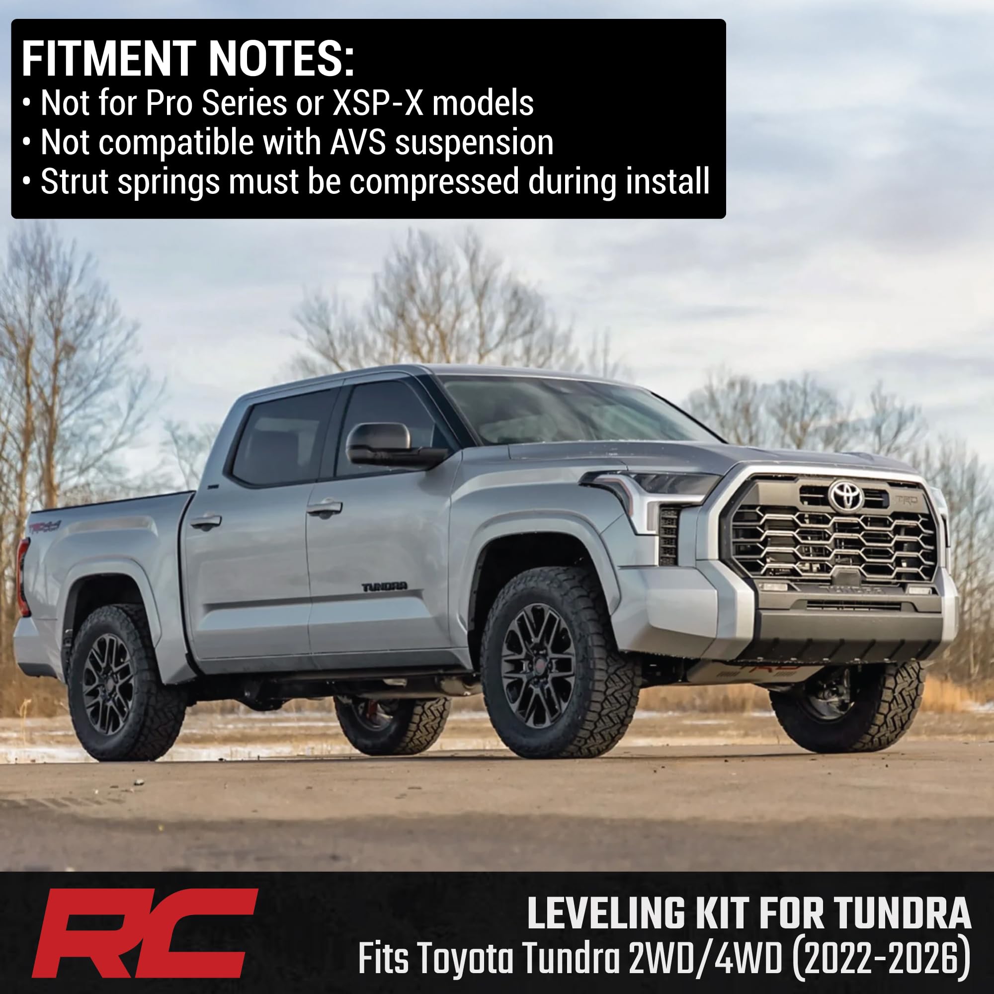 1.75" Rough Country Front Leveling Kit for Toyota Tundra (2022–2026) - Custom Composite Upper Strut Spacers, Bolt-On Suspension Lift