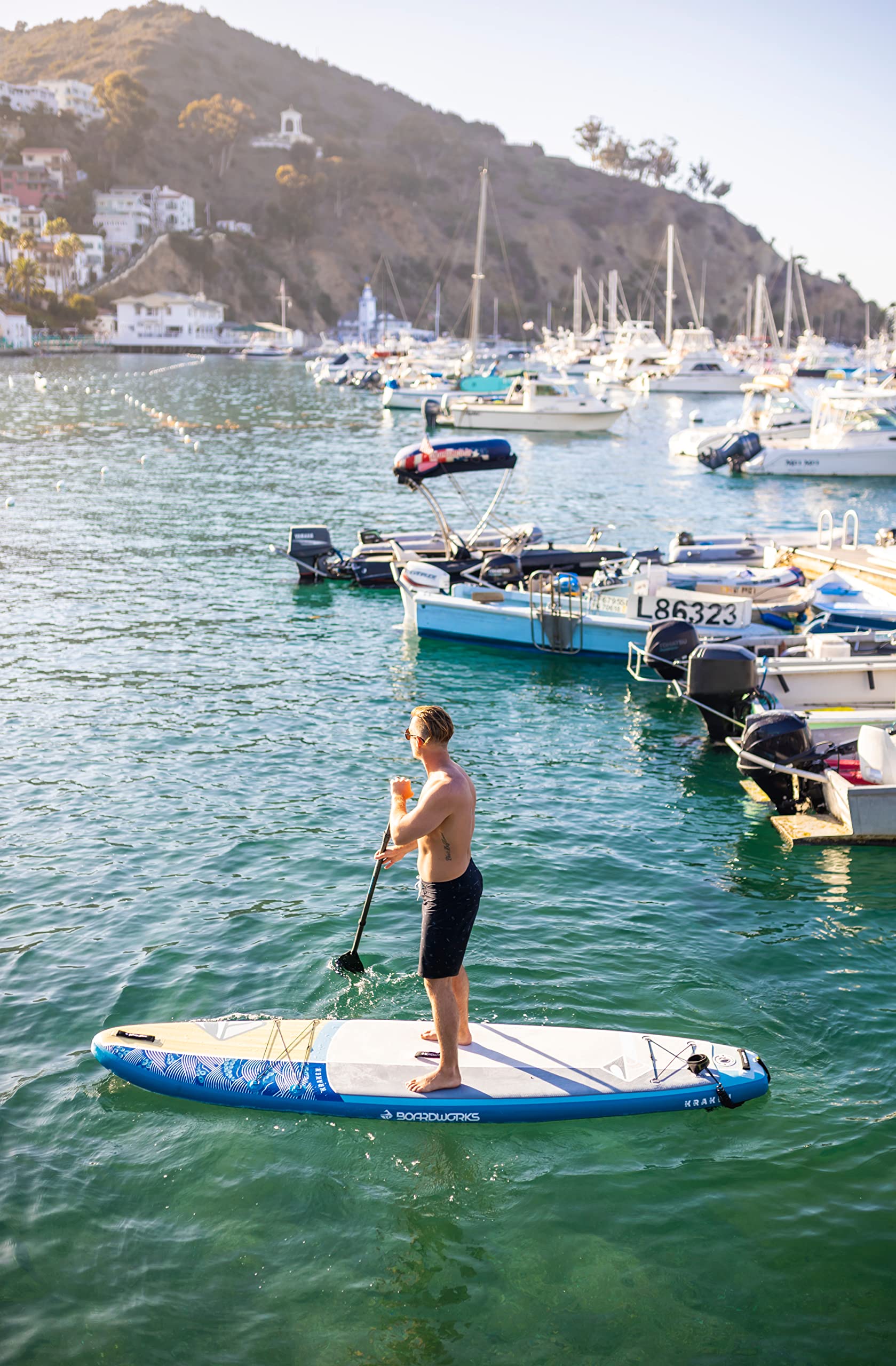 Boardworks All-Water Kraken Inflatable Stand-Up Paddleboard with Pump, Paddle and Roller Bag (SUP) Complete Kit – 11’, White/Blue/Orange