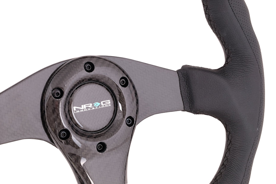 NRG Innovations Carbon Fiber NRG-ST-013CFCF Steering Wheel 350mm, Black Carbon Oval Shape with Leather Trim