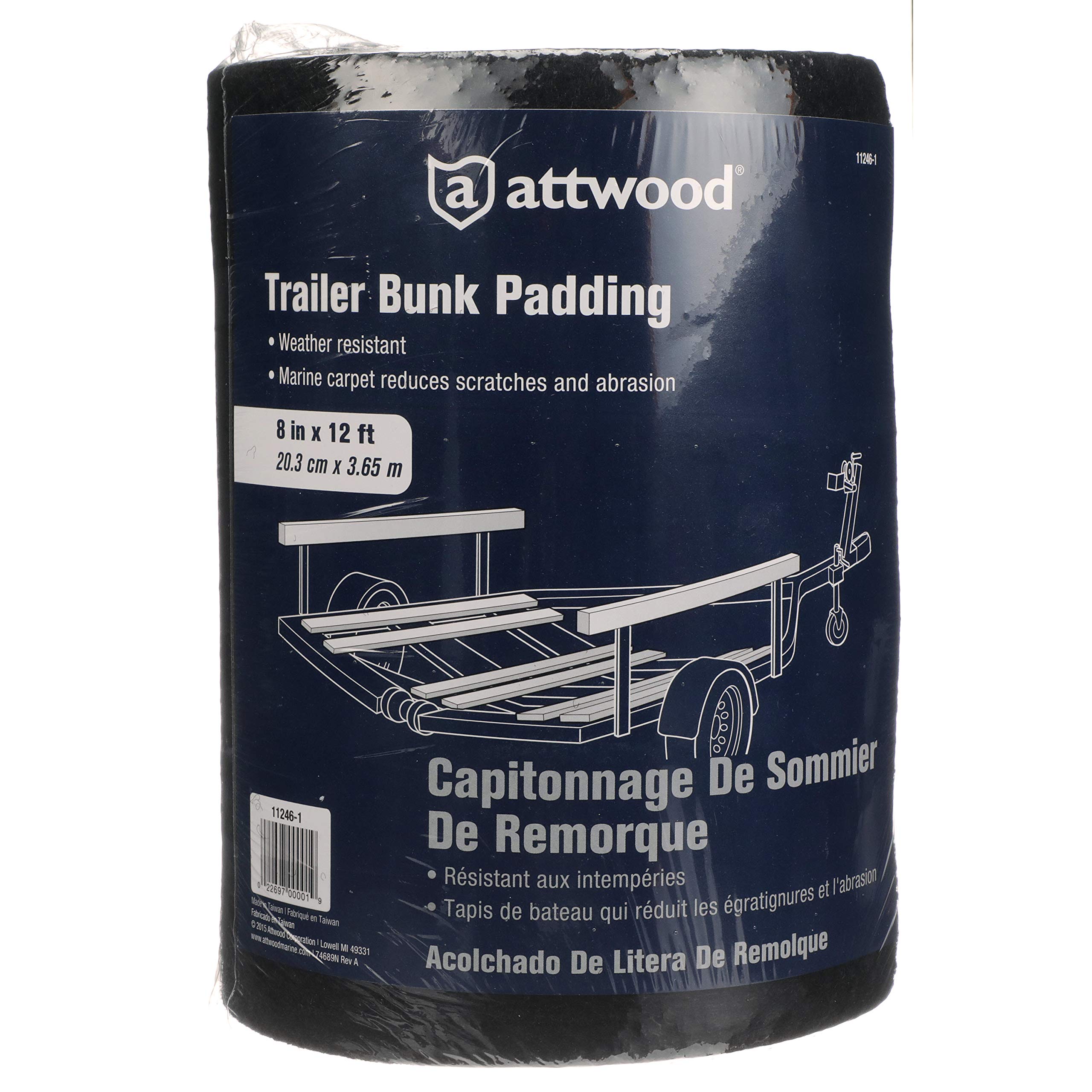 Trailer Bunk Padding Attwood 11246-1, Weather-Resistant Polypropylene Marine Carpet Material, 8 Inches Wide, 12 Feet Long