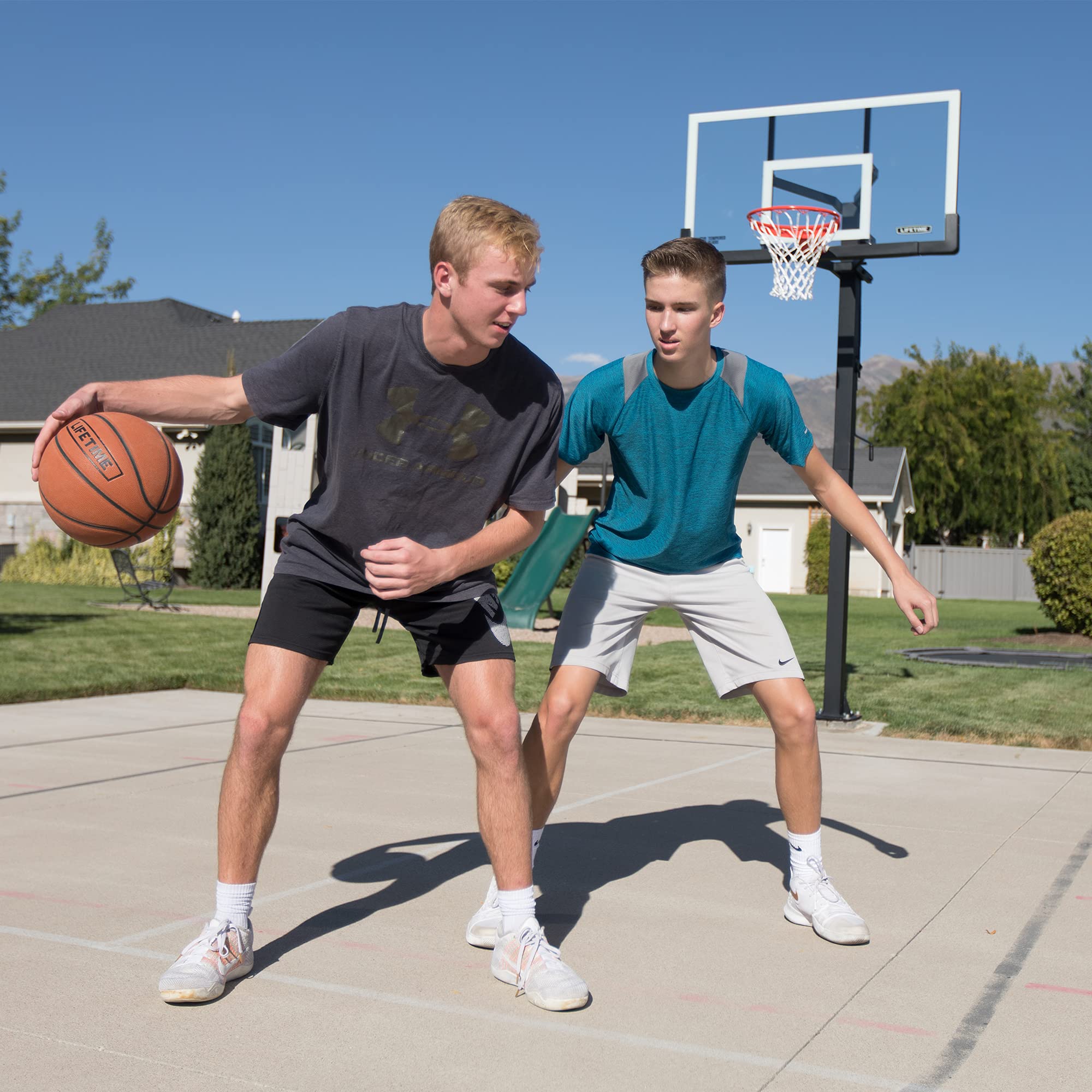 Crank Adjust Lifetime Bolt Down Basketball System, Tempered Glass Backboard, 60"