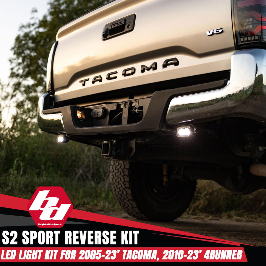 Baja Designs S2 Sport Dual LED Reverse Light Kit for 2005-23 Toyota Tacoma, 2010-23 4Runner (Wide Cornering; Clear Lens)