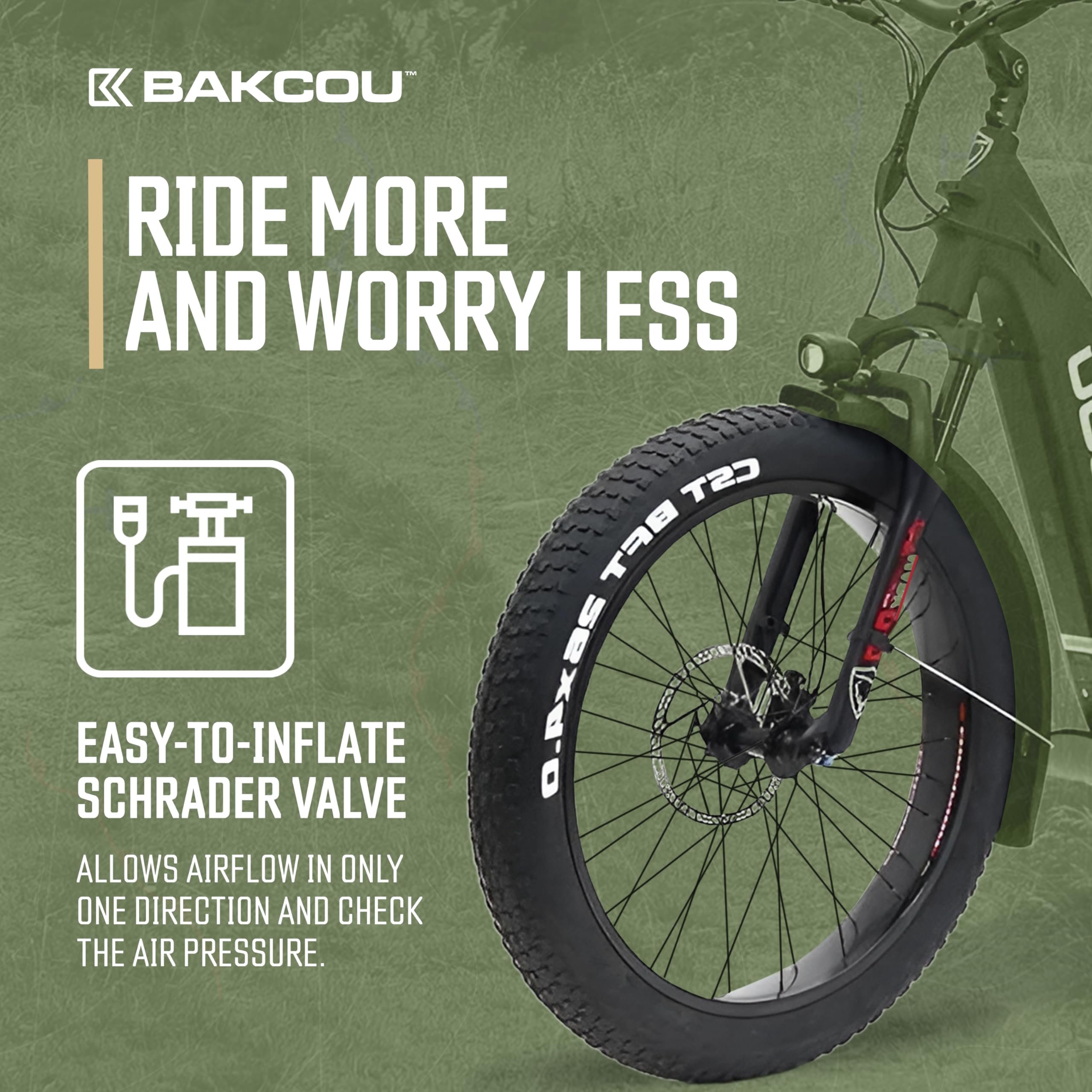 24x4 Bakcou Heavy-Duty Fat Tire Tube - Military-Grade Butyl Rubber, Schrader Valve, 3.5mm Thickness - Compatible with Electric & Mountain Bikes