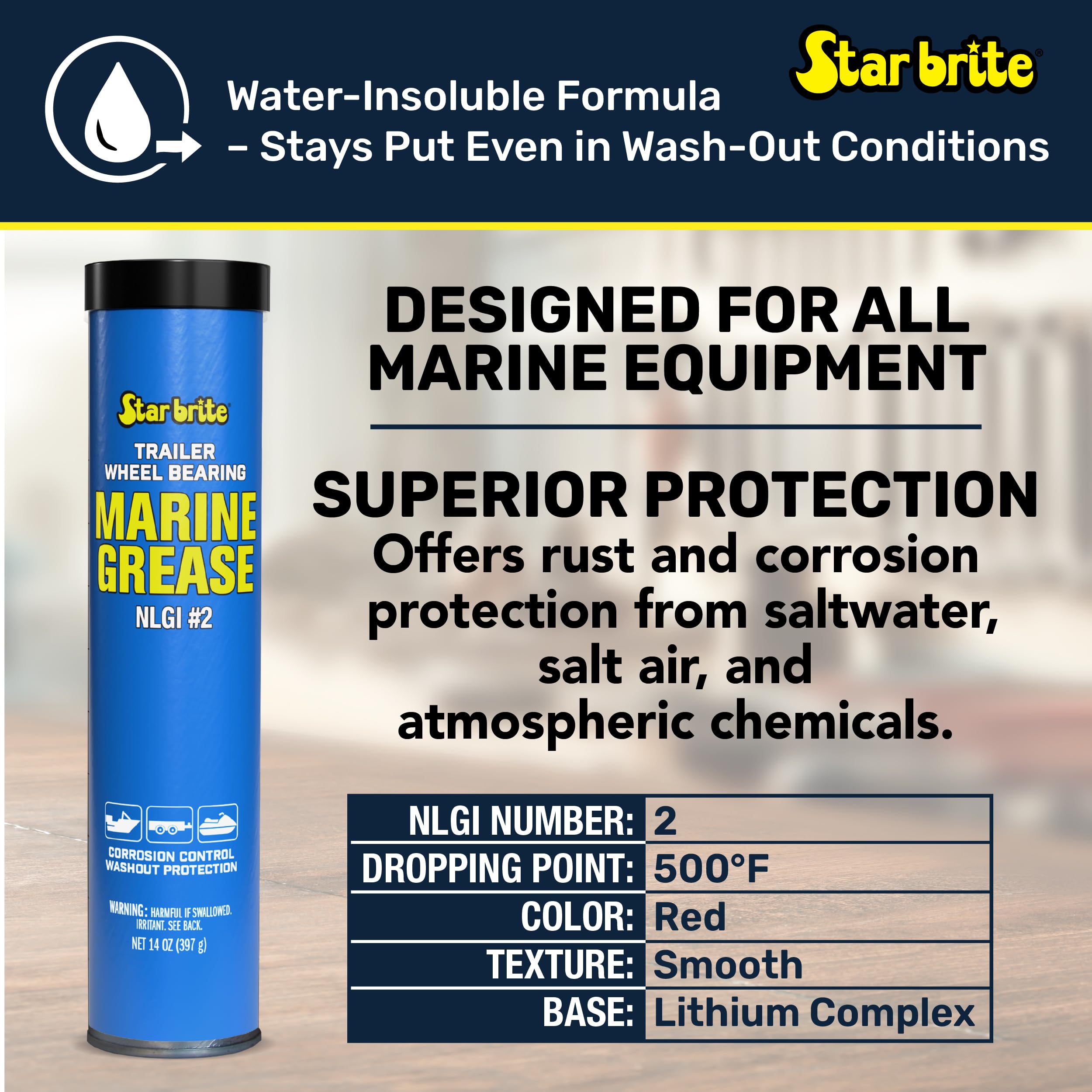 Wheel Bearing Grease STAR BRITE - Marine Grade Boat Trailer - 14 OZ Grease Gun Cartridge (026014)