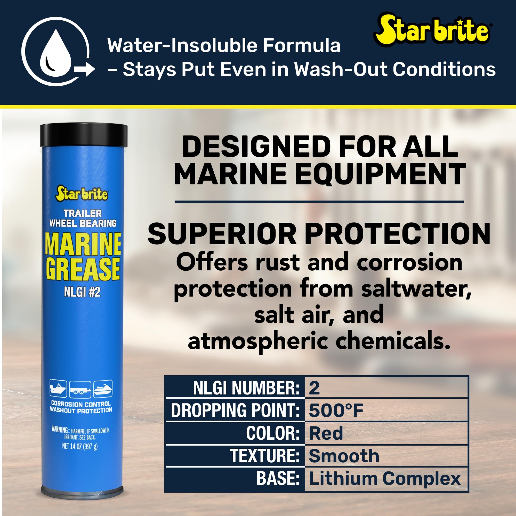 Wheel Bearing Grease STAR BRITE - Marine Grade Boat Trailer - 14 OZ Grease Gun Cartridge (026014)