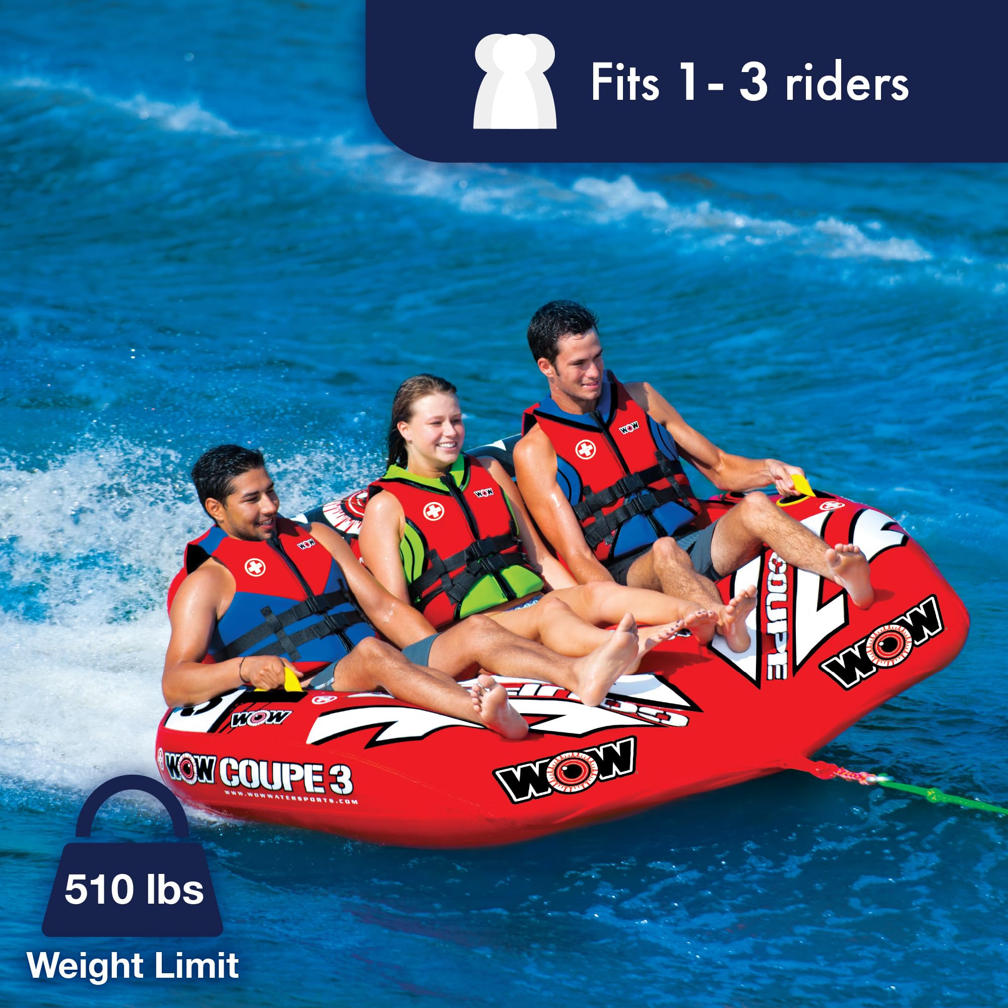 Coupe Cockpit Towable Tube for Boating – WOW Sports – 3 Person 510 lbs Capacity – Inflatable Boat Tube for Water Sports – Youth & Adults