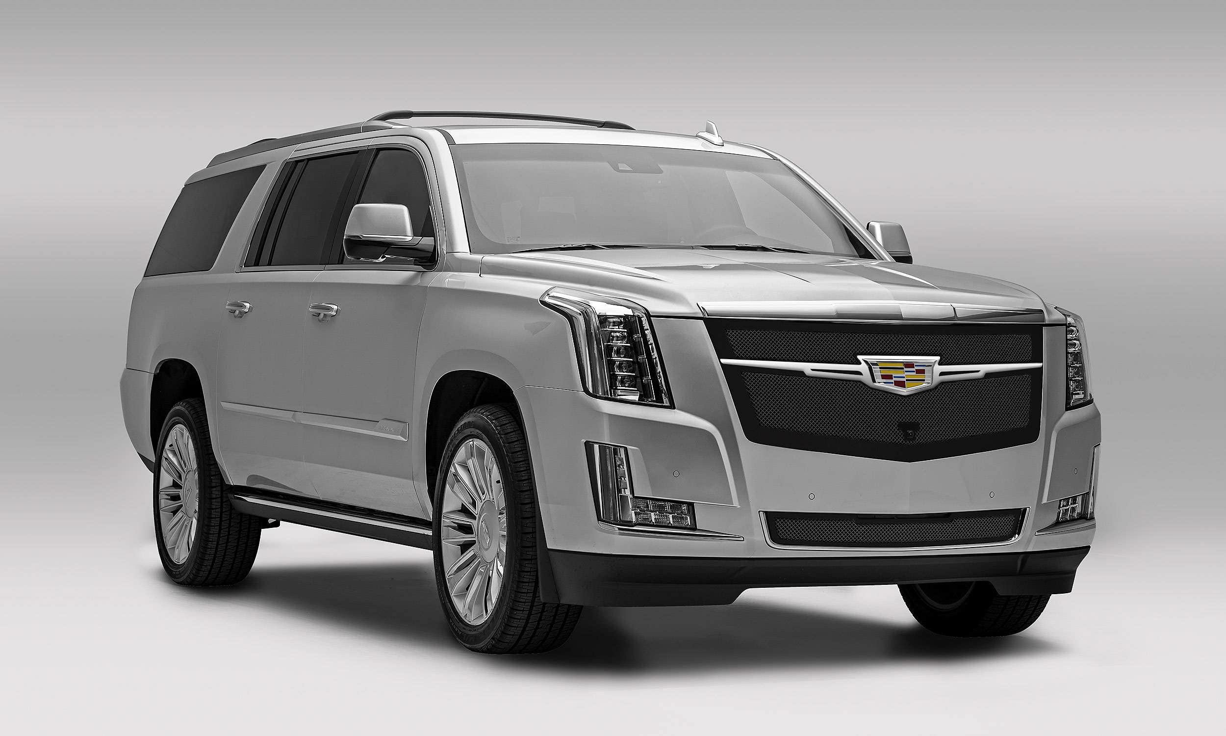 Upper Class Series Main Grille T-Rex Grilles 2015i-2020 Escalade, Black with Chrome Plated Center Trim Piece, 1 Pc, Replacement, Fits Vehicles with Camera - PN #51191