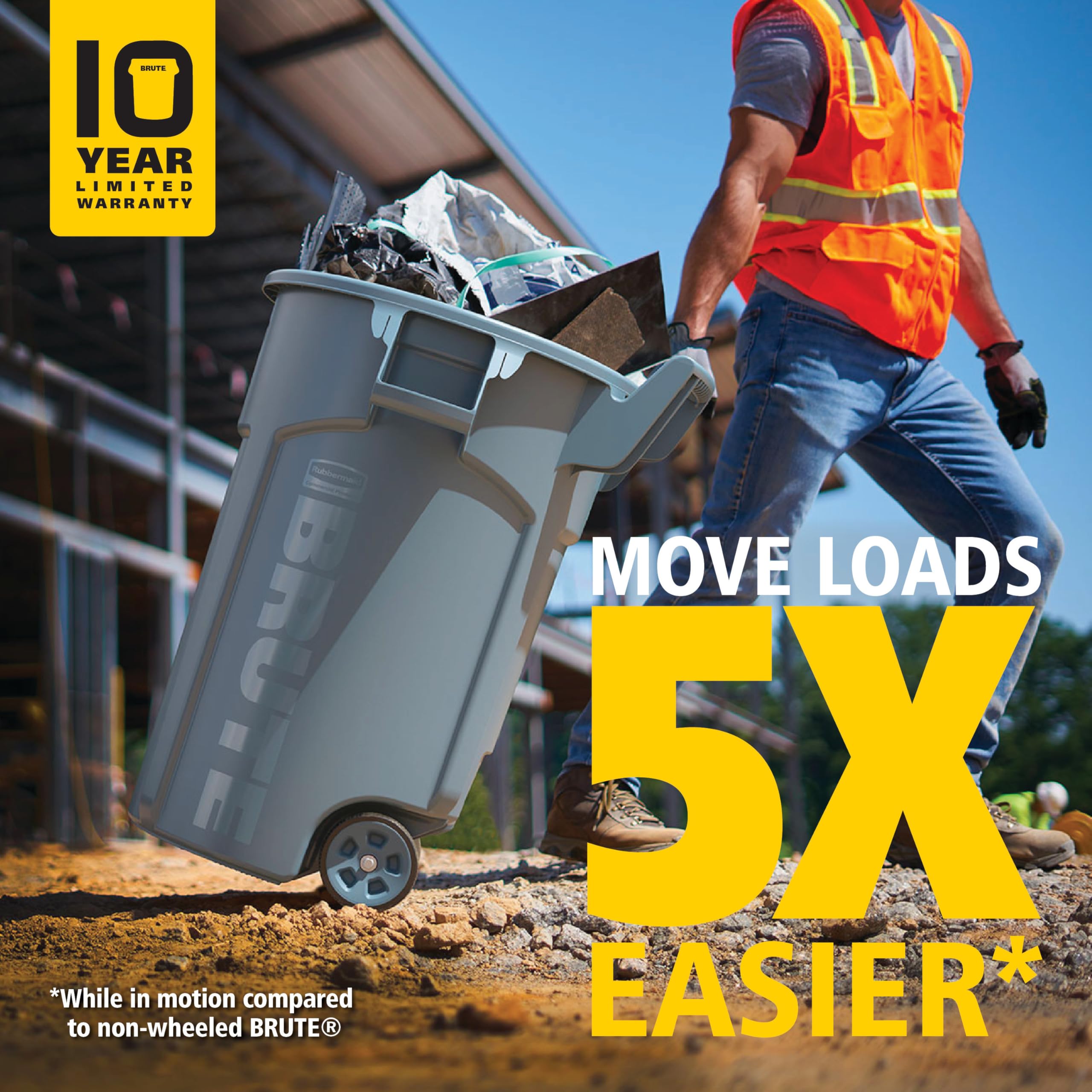 Rubbermaid Commercial Products Wheeled Vented Brute Trash Container, 32 Gal Gray, for Landscapers/Construction Sites/Restaurants/Back of House/Offices/Warehouses/Commercial Environments