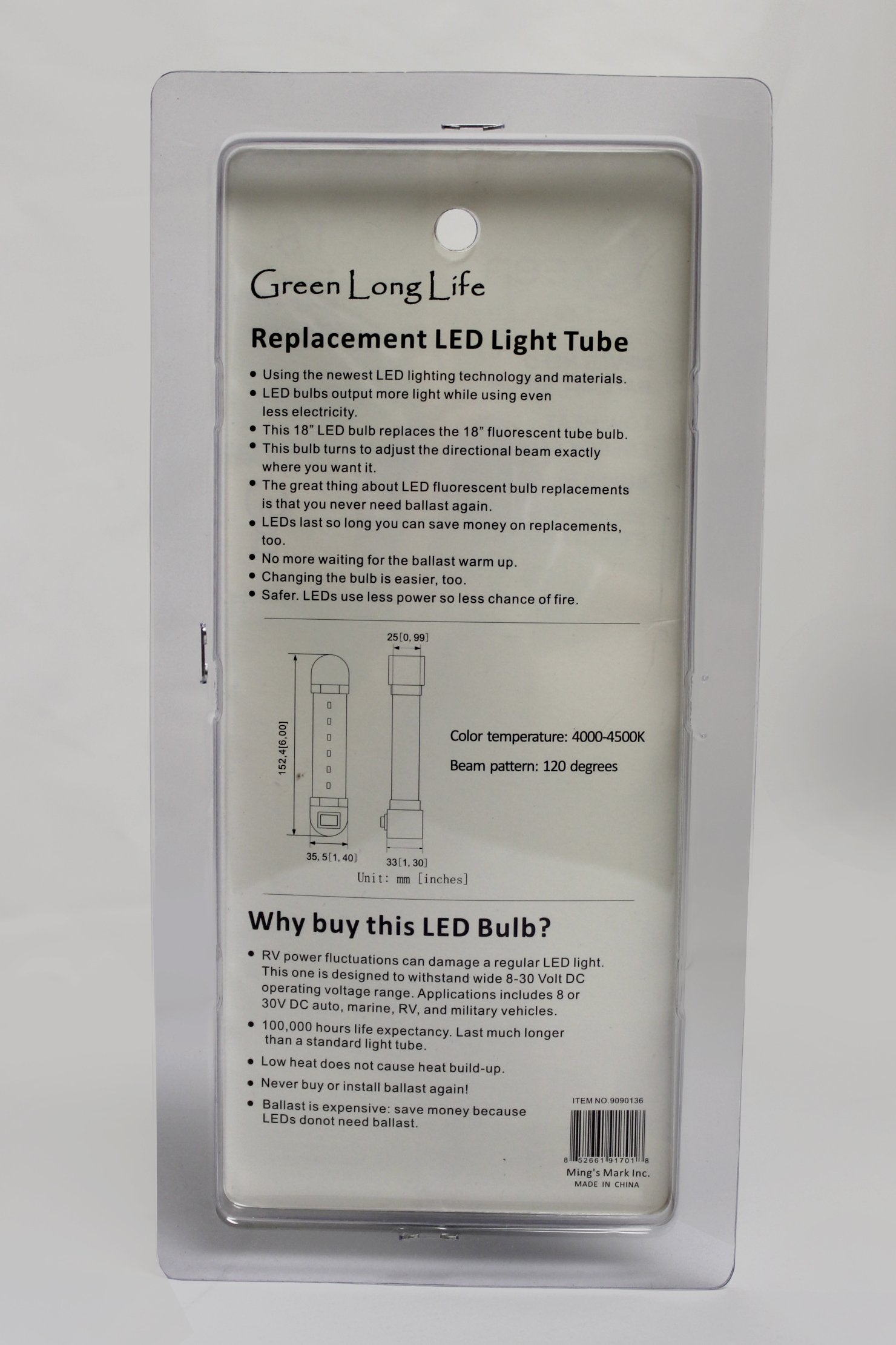LongLife Ming's Mark 9090136 Green LED Aluminum Rotating Under Cabinet Light - 6-Inch