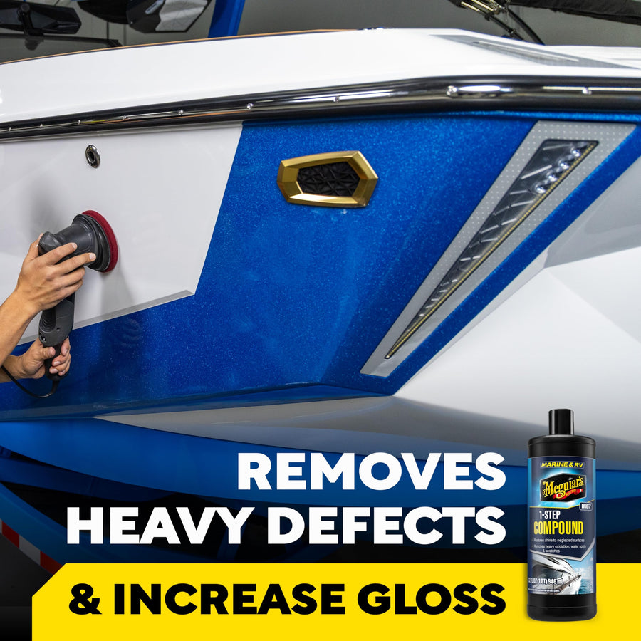 Meguiar’s One Step Compound Marine/RV, M6732, Removes Oxidation, Stains, Scratches, and Water Spots, Restores Color and Shine to Fiberglass Gel Coat Finishes, Christmas Gift Ideas for Car Dads, 32 Oz
