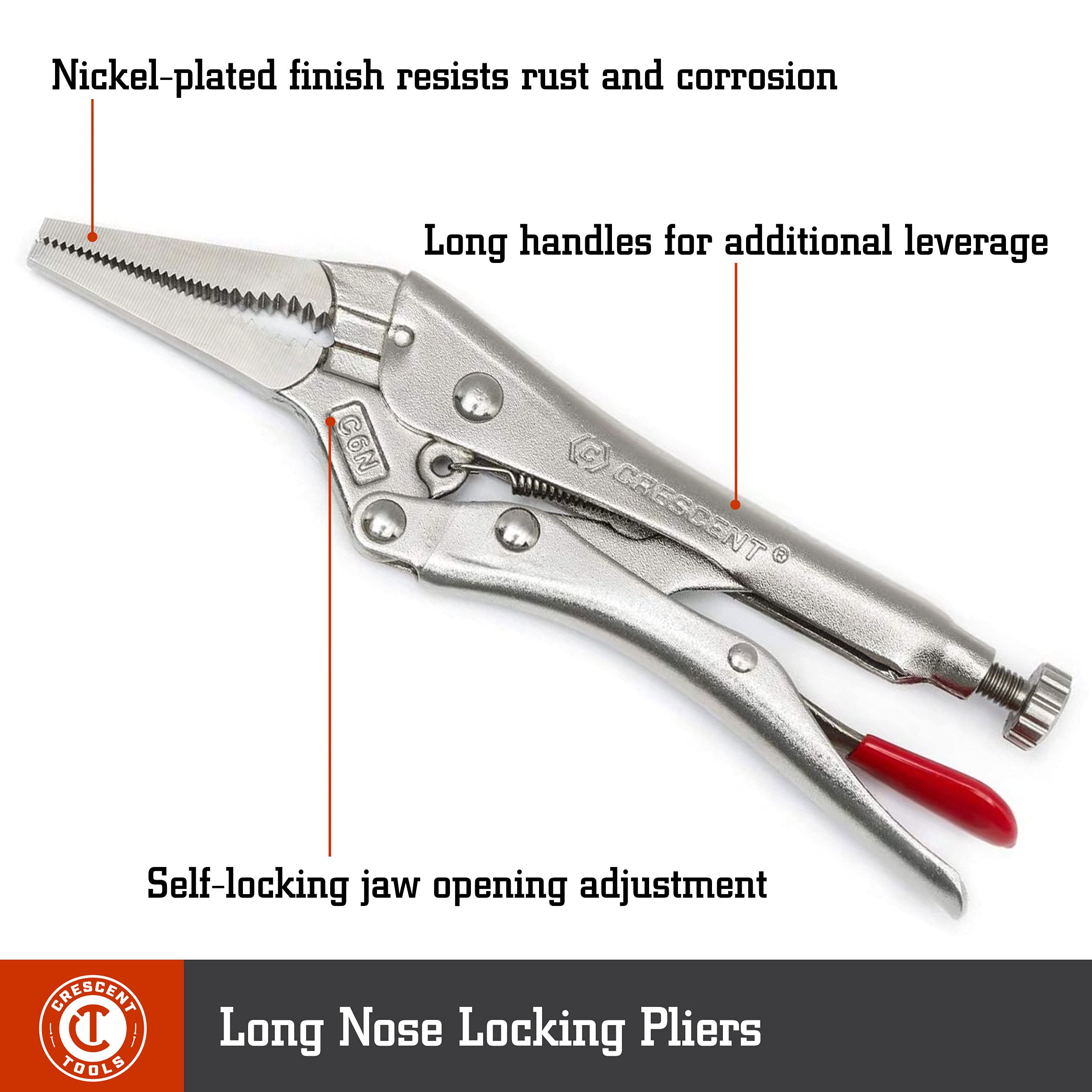 6" Crescent Long Nose Locking Pliers with Wire Cutter - C6NVN
