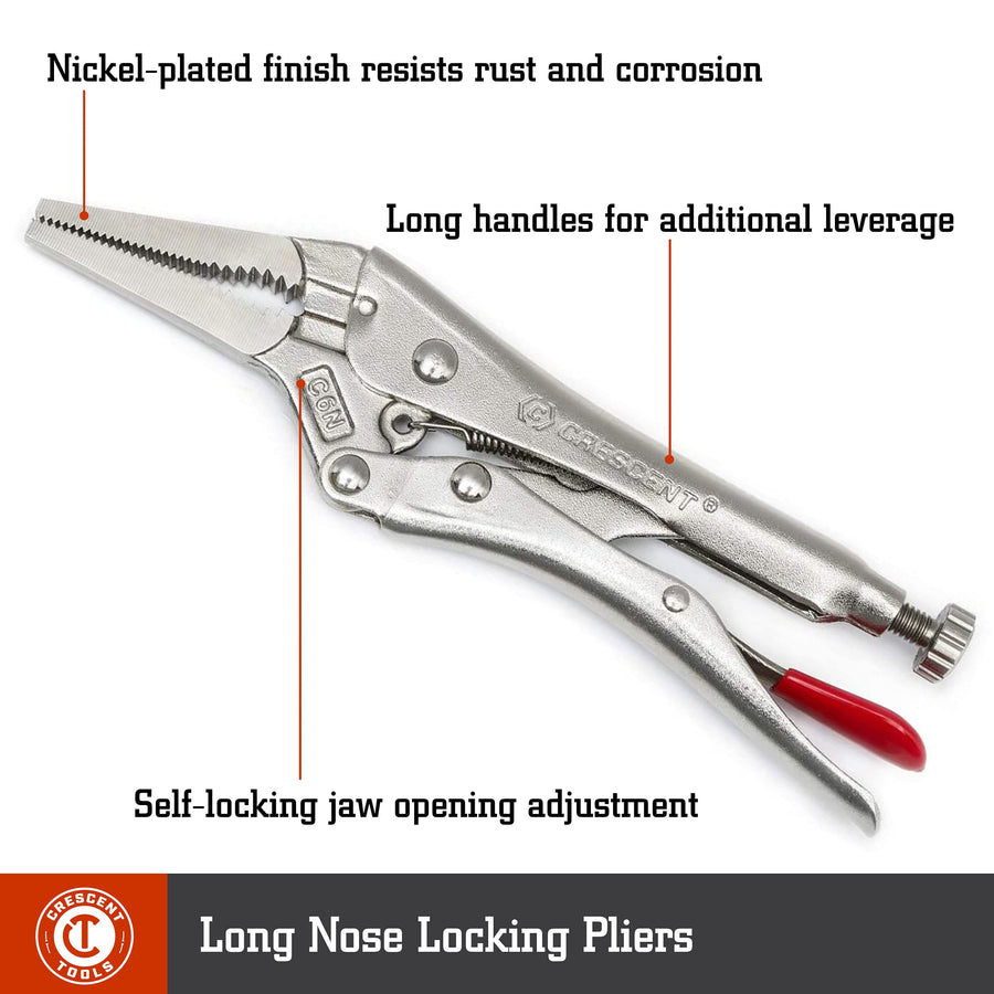 6" Crescent Long Nose Locking Pliers with Wire Cutter - C6NVN