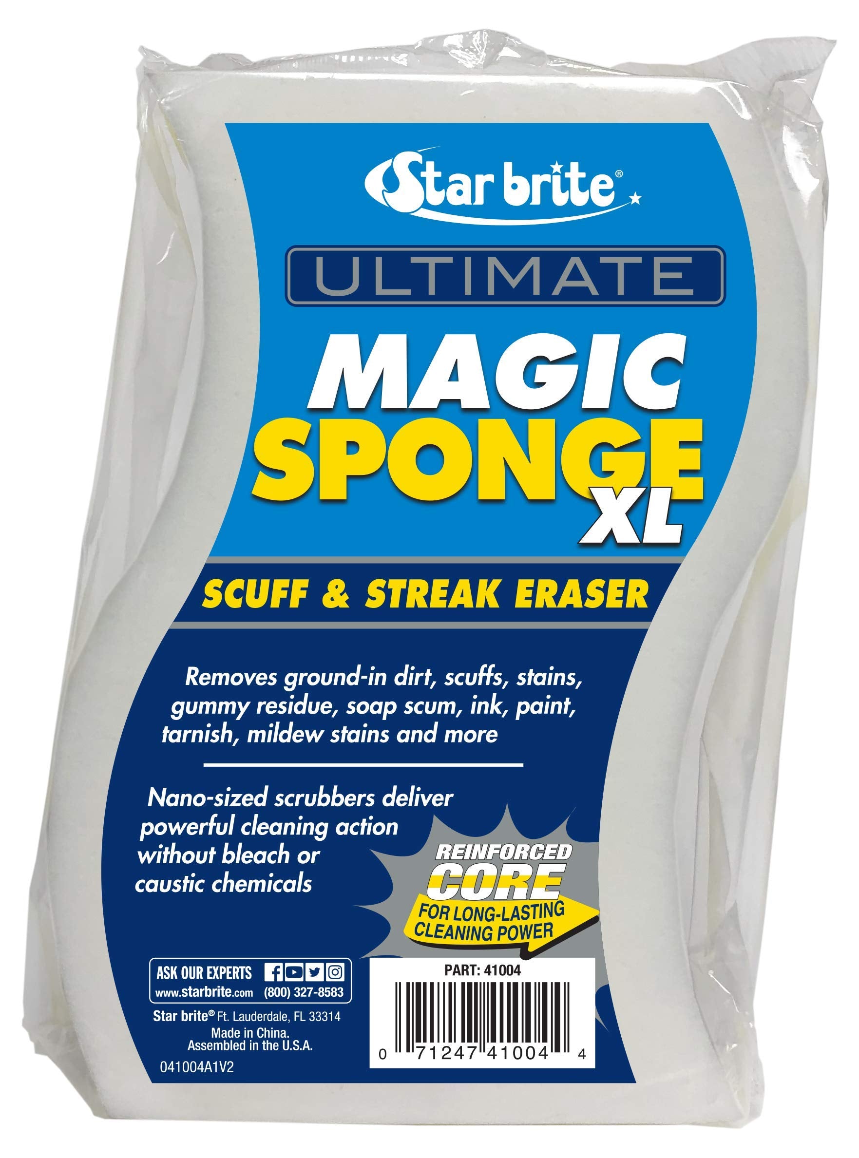 XL Magic Sponge STAR BRITE - 8 Pack - Extra Large, Long Lasting, Premium Melamine Boat Scuff Eraser - Multi-Purpose Scrubber - Bathroom, Kitchen, Floor, Bathtub, Toilet, Baseboard, Wall Cleaner