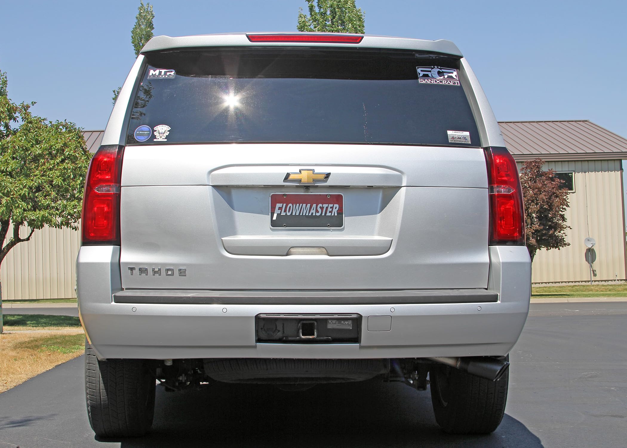 Flowmaster 717986 Cat-Back FlowFX Exhaust Kit 3 to Dual 2.5 Inch Same Side Exit 409 Stainless Steel 3.5 Inch Black Ceramic Coated Tips Compatible with 2015-2020 Chevy Tahoe GMC Yukon 5.3L 2/4WD