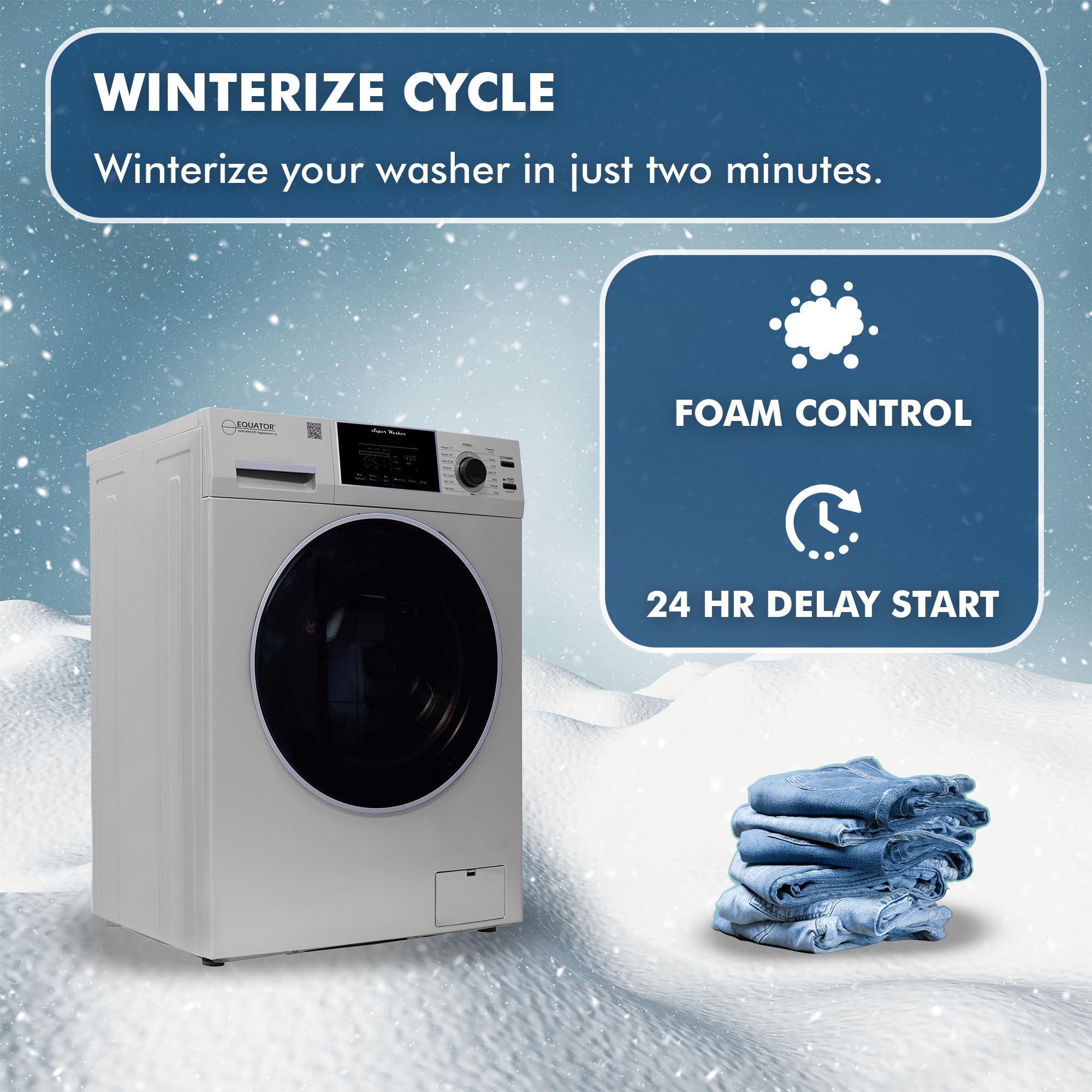 Compact Equator Washer 1.6cf/15lbs PET CYCLE 15 Programs 110V in Silver