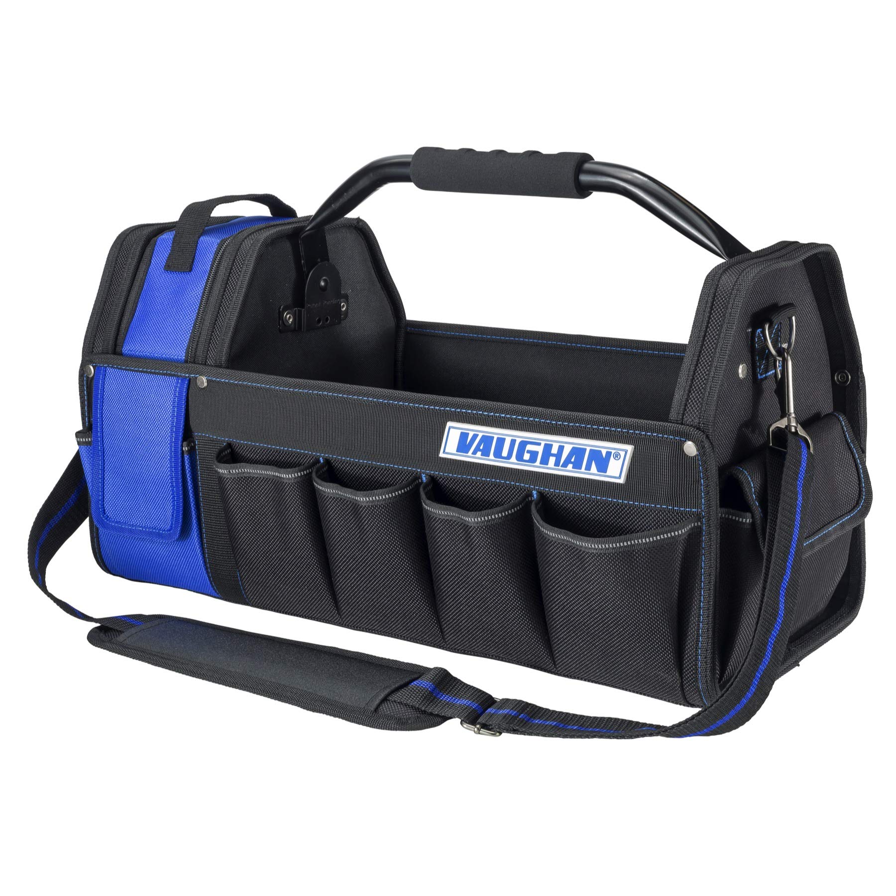 20 inch Vaughan Tool Tote, Swingaway Steel Handle, 1200D Polyester, 16 Pockets, Reinforced Bottom Panel, Shoulder Strap, Padded Handle - 240159