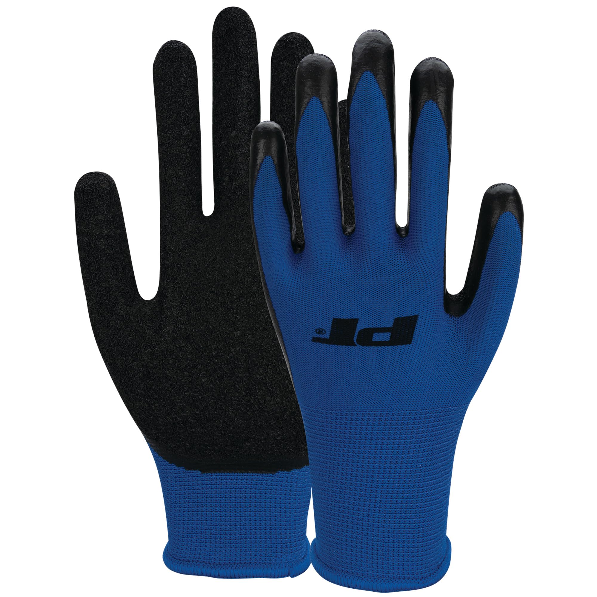 W89025 Performance Tool L/XL Latex-Coated Utility Gloves, Polyester Knit, Grip Coating, Flexible, Blue/Black