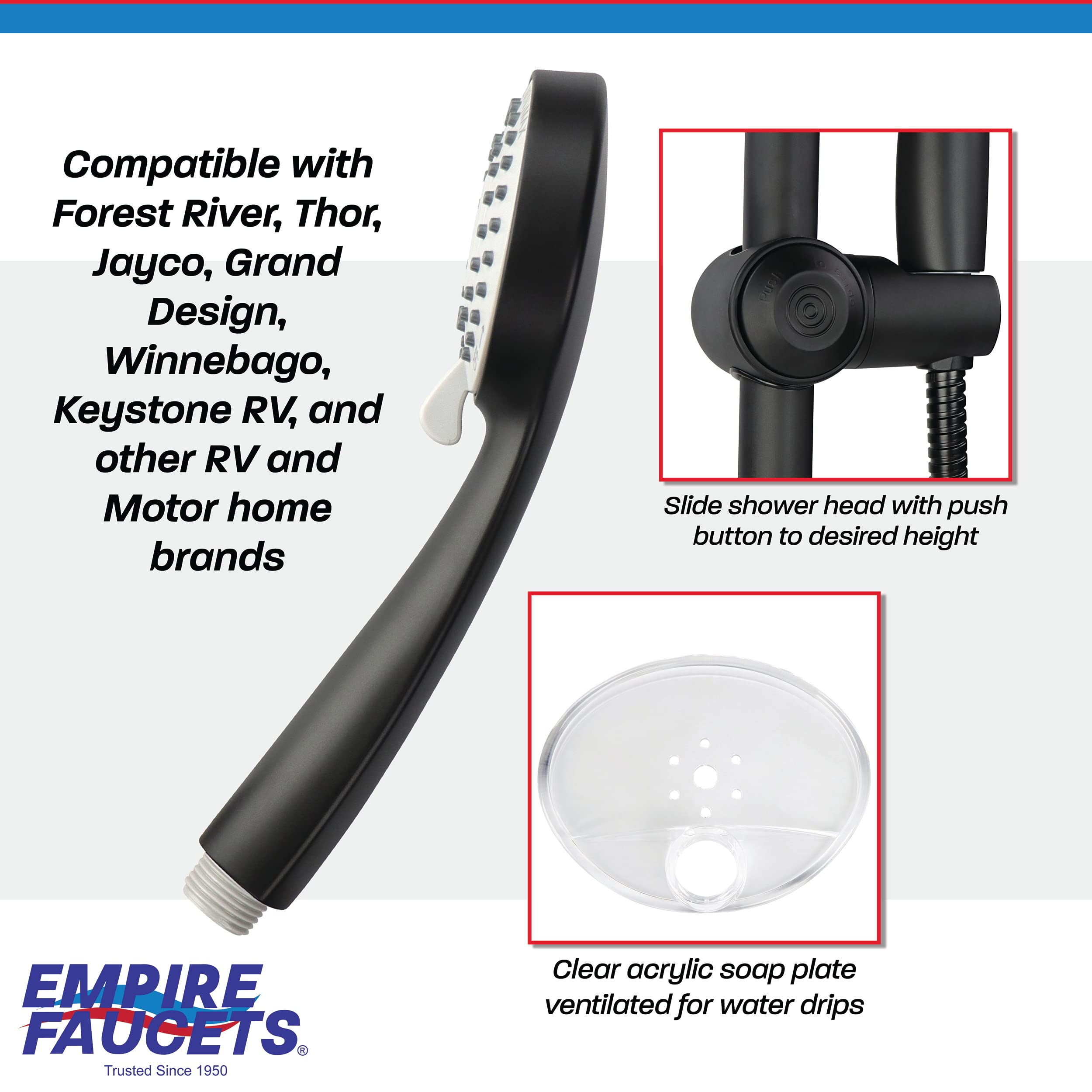 Empire Faucets 21" Durable Metal RV Shower Slide Bar - MB-SLDBR-BM-MTL-2-E Black Matte
